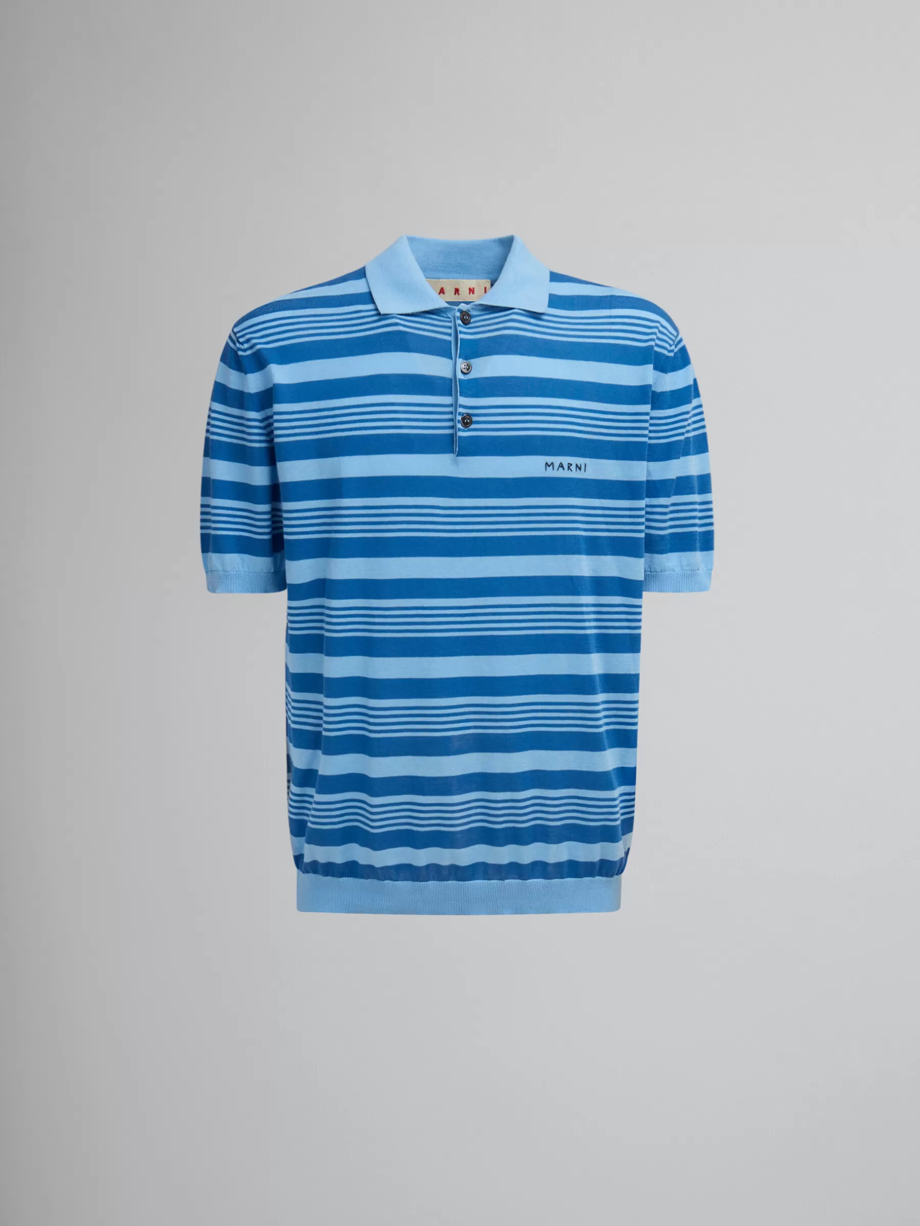 Marni Blue Striped Cotton Polo Shirt With Mending AZURE Online