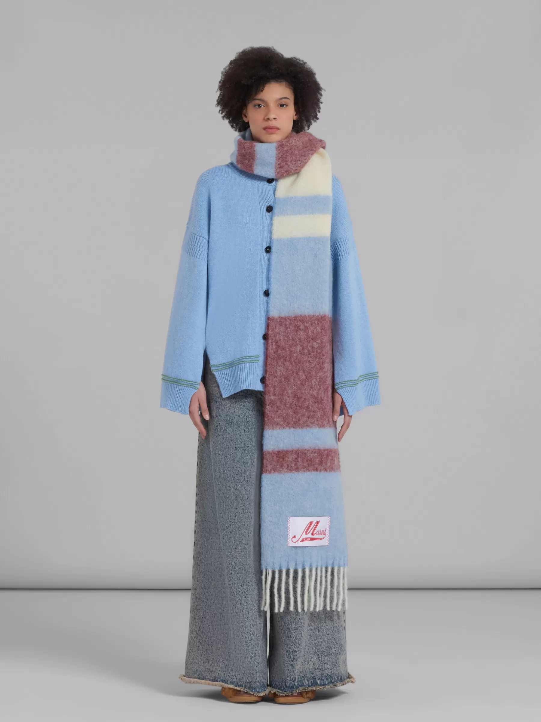 Marni Blue Striped Mohair Scarf OPAL Outlet