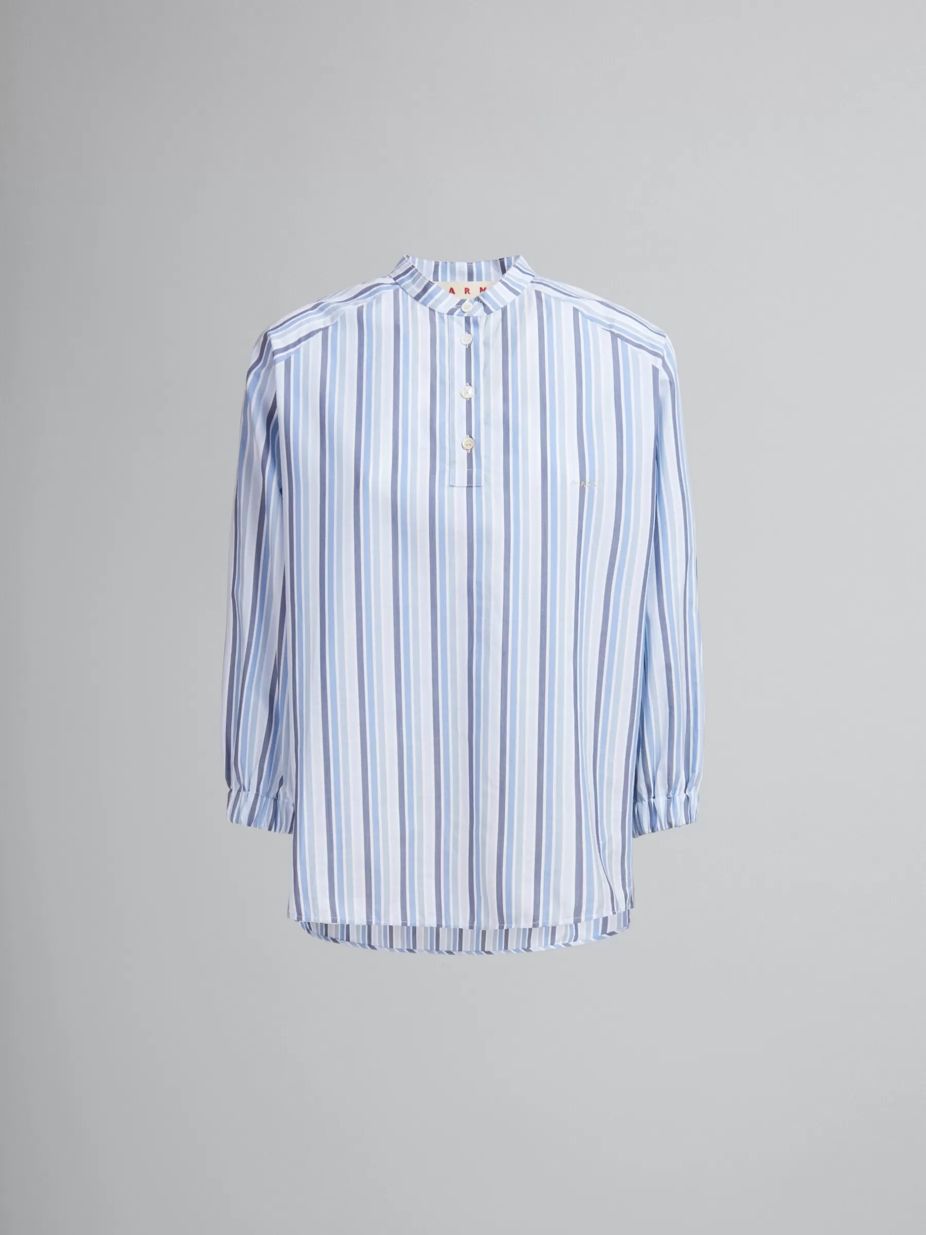 Marni Blue Striped Poplin Top With Mandarin Collar LAKE Flash Sale