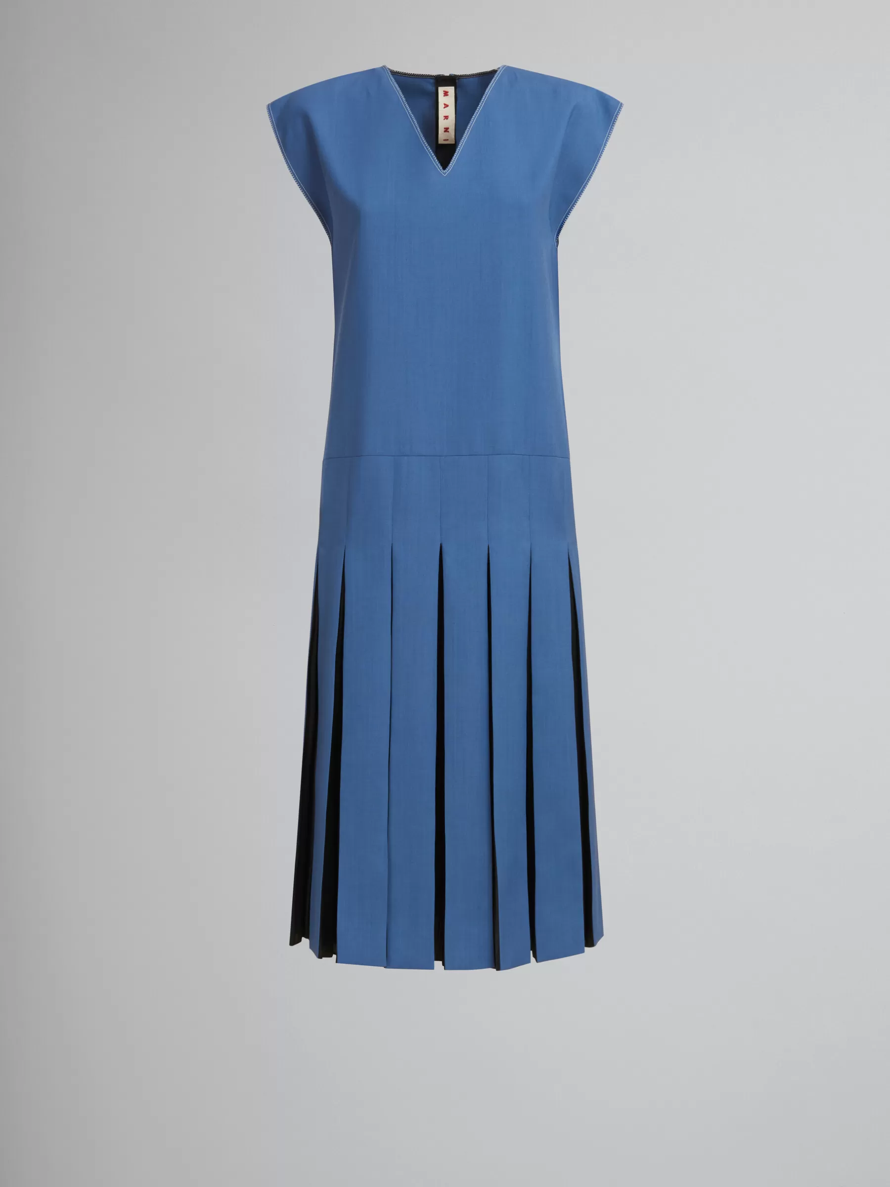 Marni Blue Tropical Wool Dress With Contrast Pleats SAPPHIRE BLUE Online