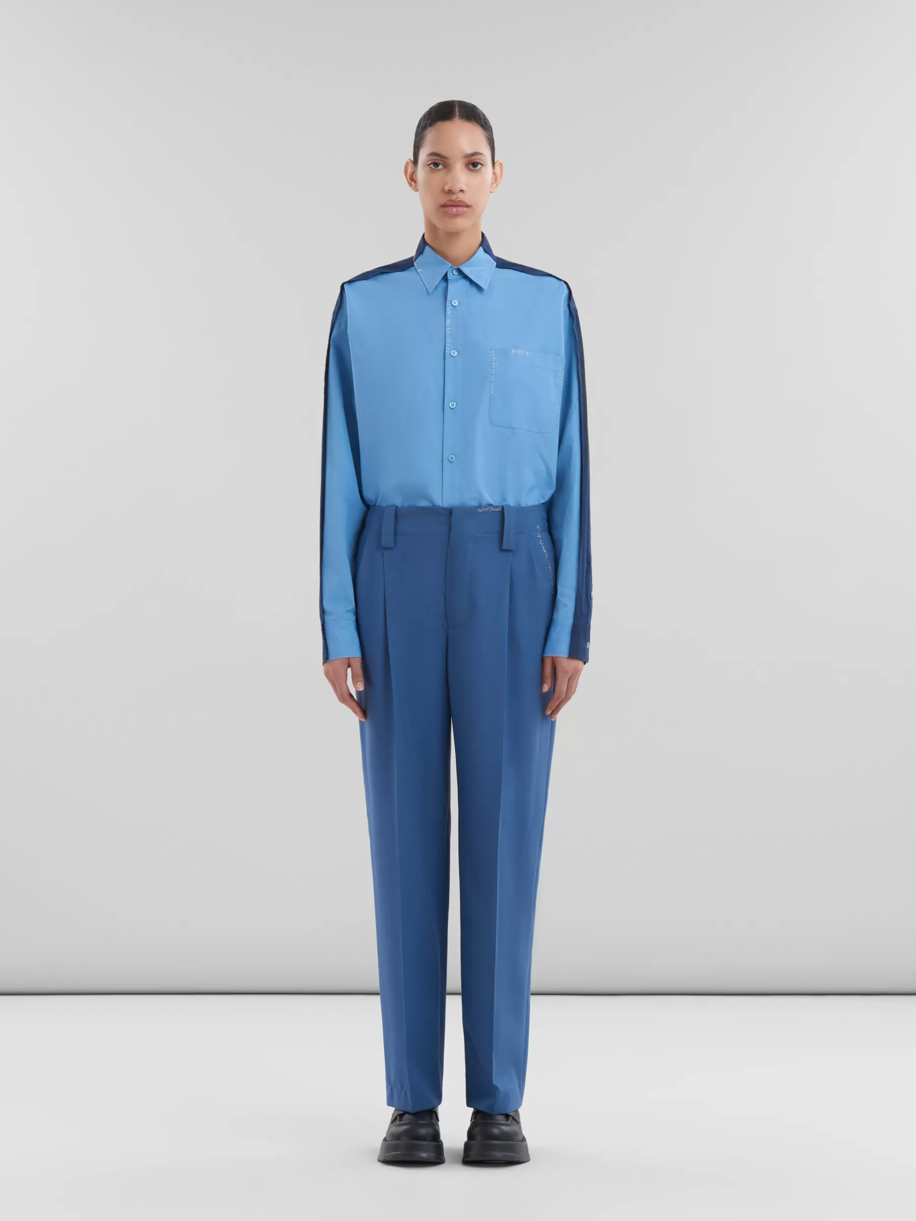 Marni Blue Tropical Wool Pleated Trousers SAPPHIRE BLUE Shop