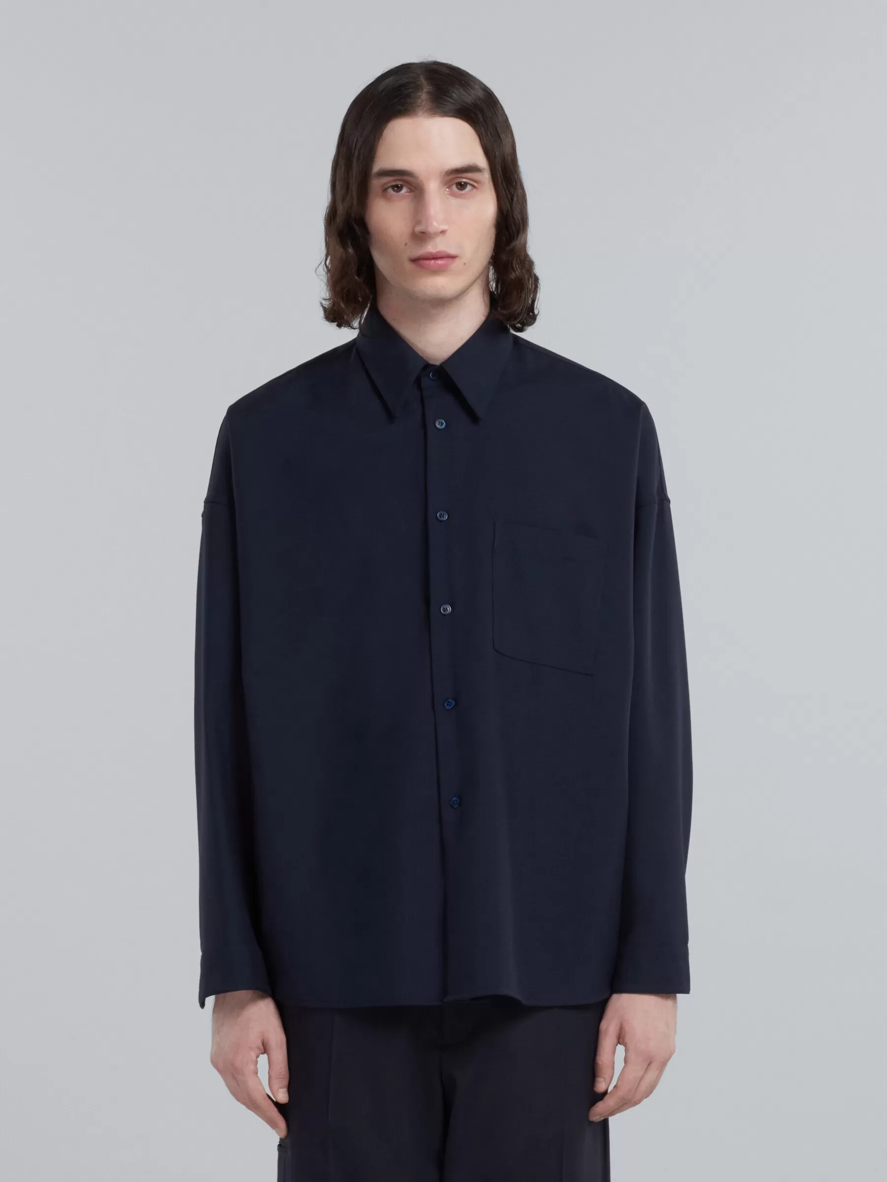 Marni Blue Tropical Wool Shirt BLUBLACK Cheap