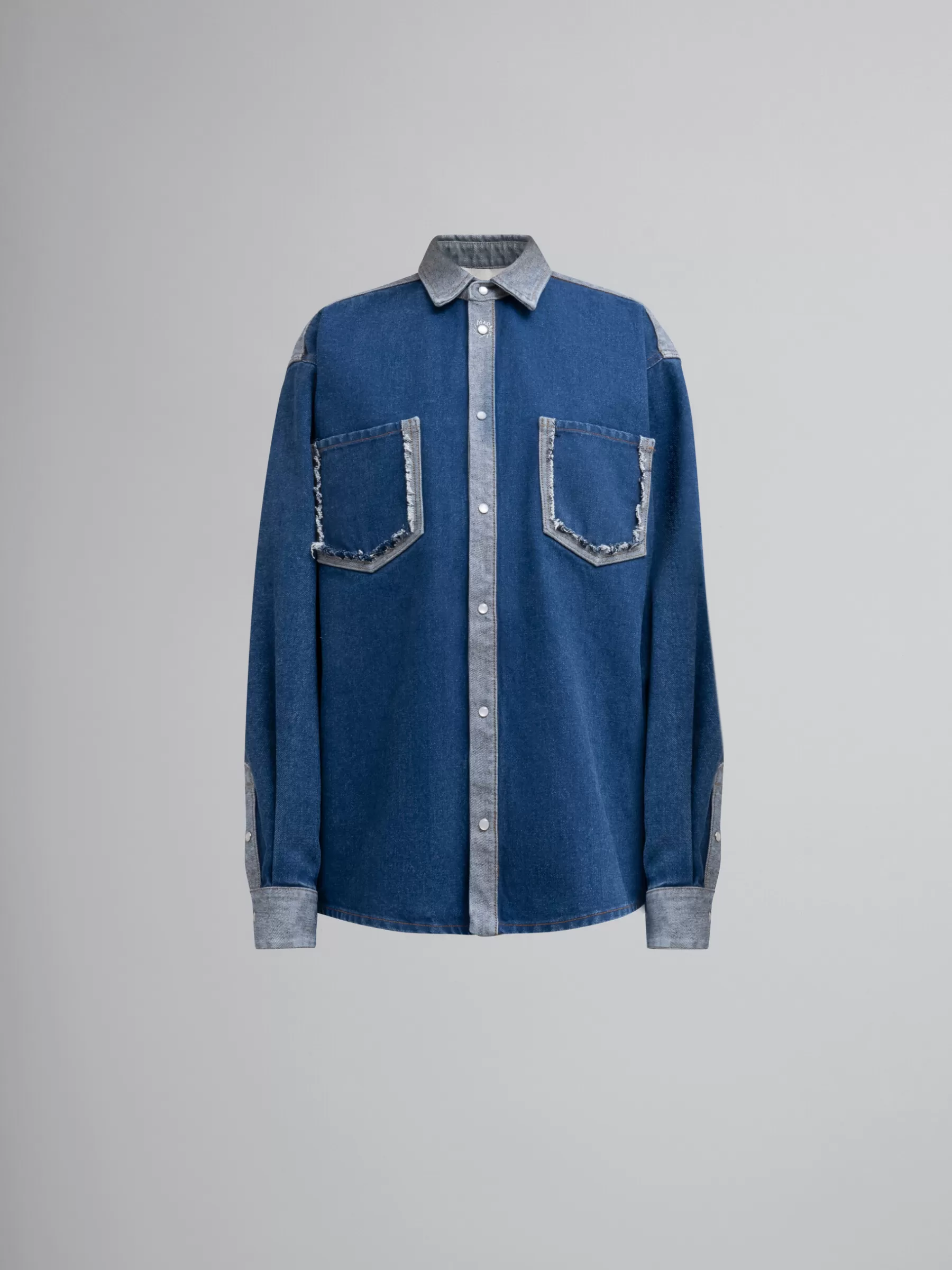 Marni Blue Two-tone Denim Shirt With Raw-cut Edges OCEAN Outlet