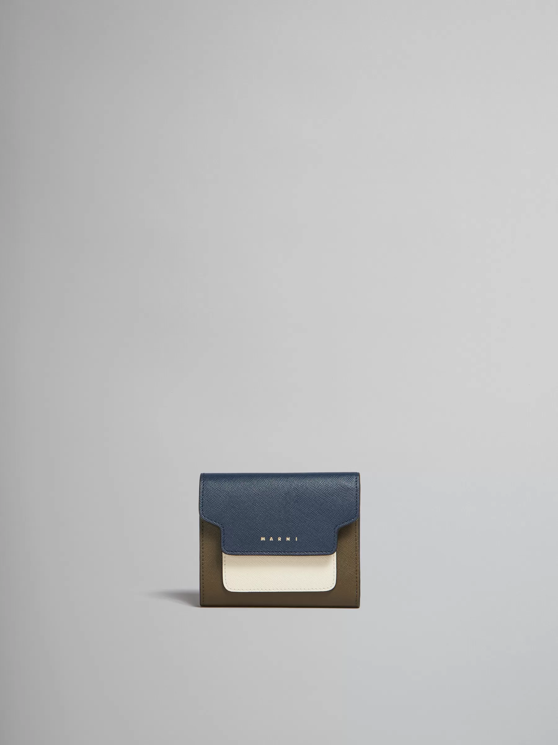 Marni Blue White And Green Saffiano Leather Wallet NIGHT BLUE/TALC/DUSTY OLIVE Sale