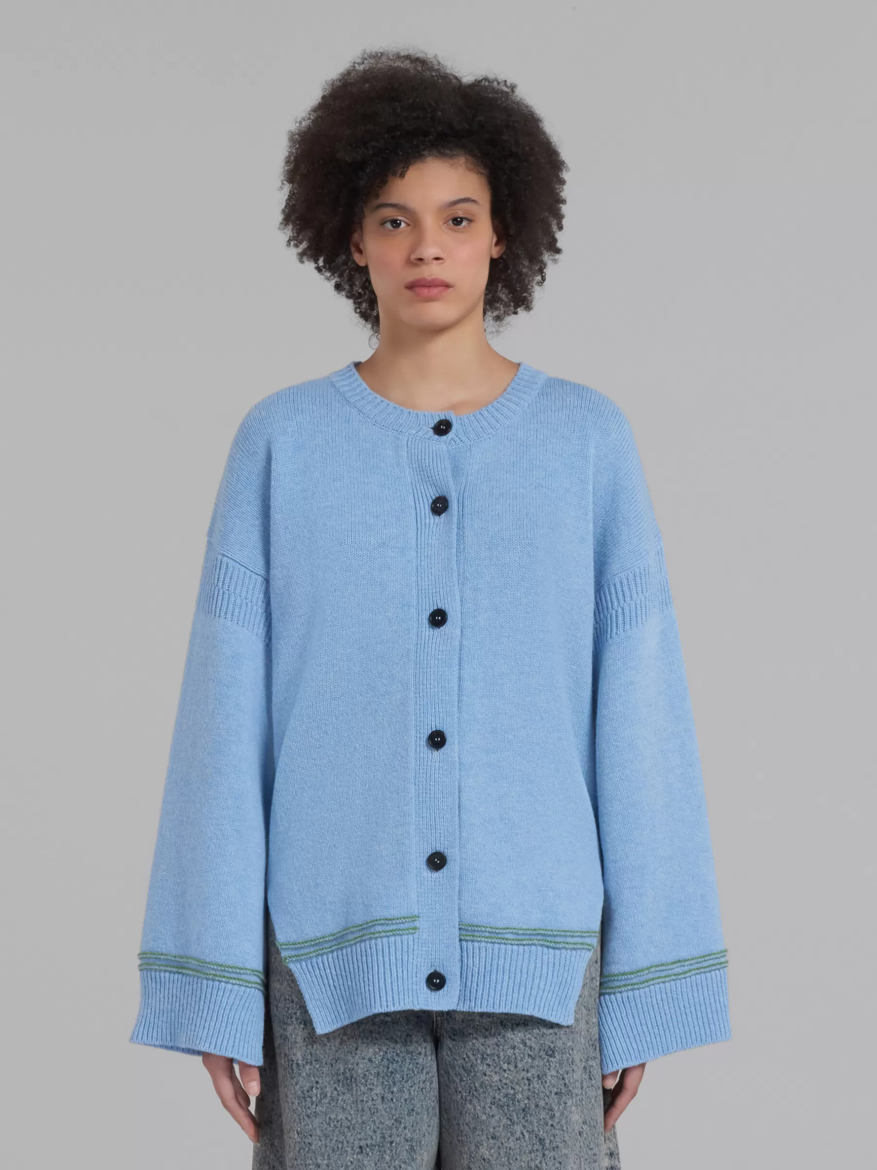 Marni Blue Wool Cardigan With Kimono Sleeves IRISBLUE Online