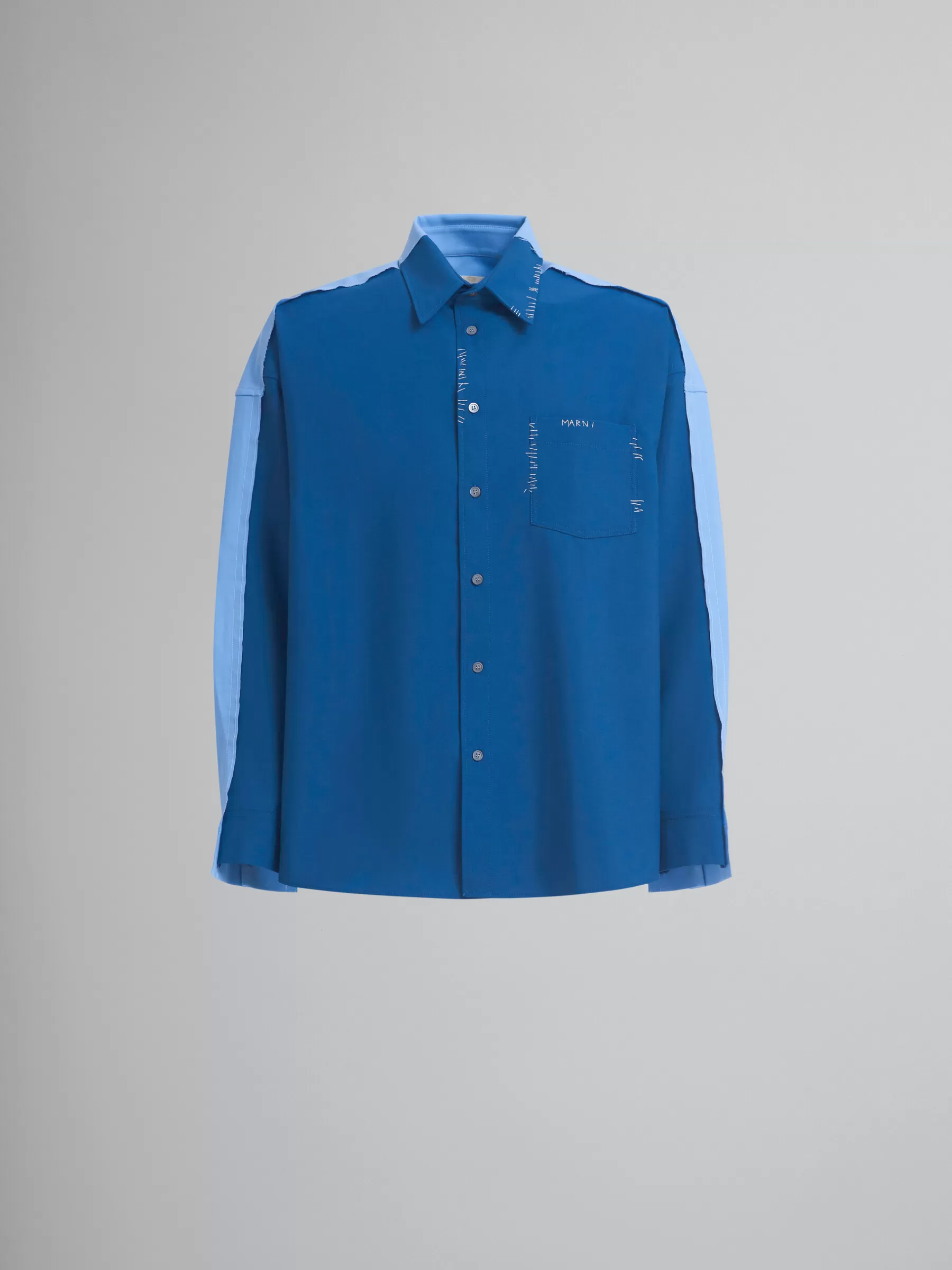 Marni Blue Wool Shirt With Contrast Back ORIONBLUE Sale
