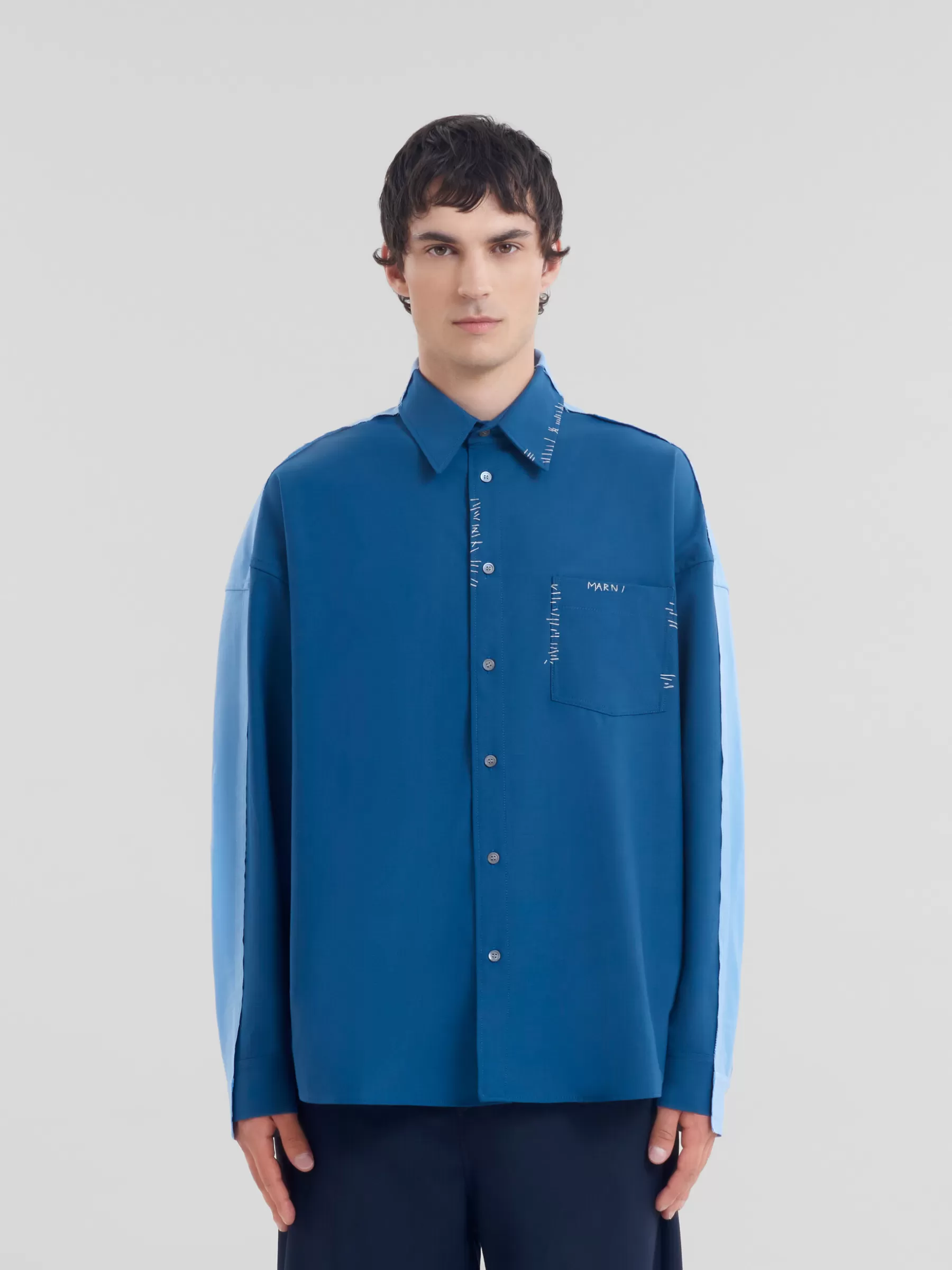Marni Blue Wool Shirt With Contrast Back ORIONBLUE Sale