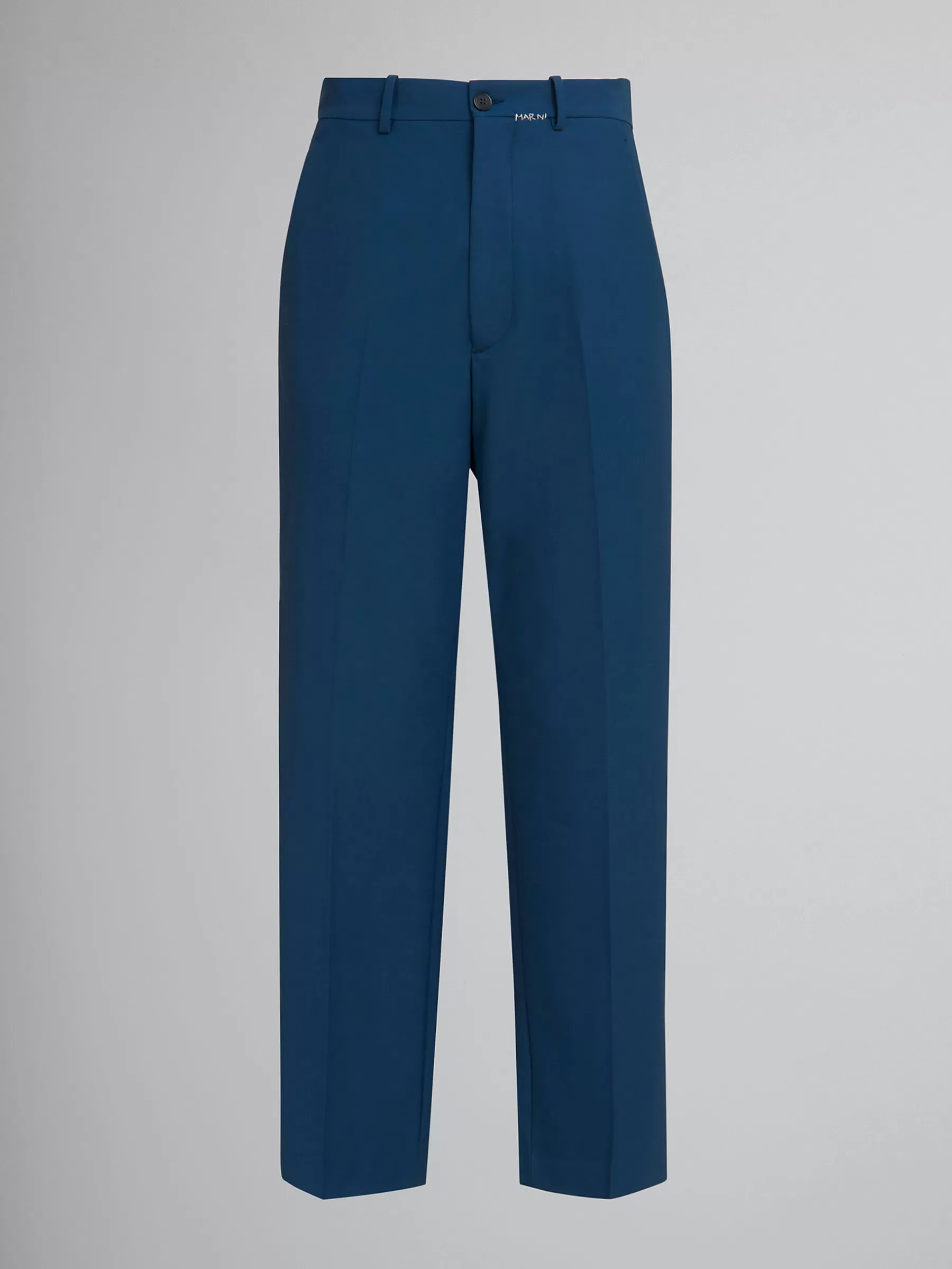 Marni Blue Wool Trousers With Mending Logo ORIONBLUE Outlet