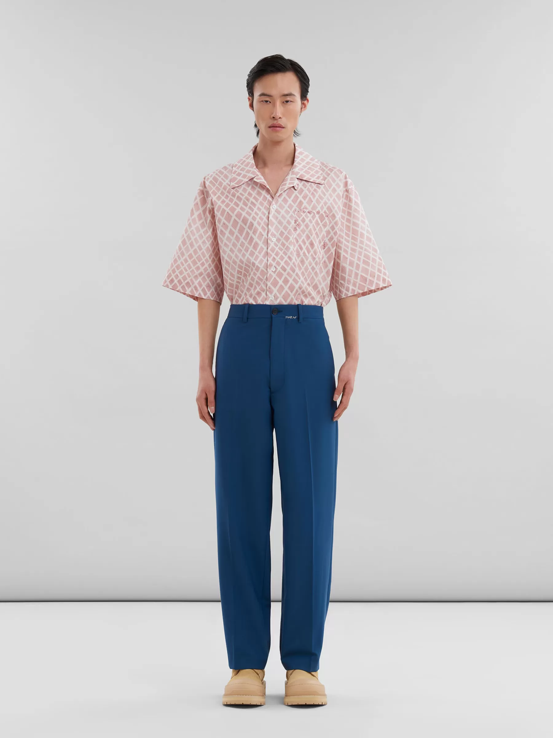Marni Blue Wool Trousers With Mending Logo ORIONBLUE Outlet