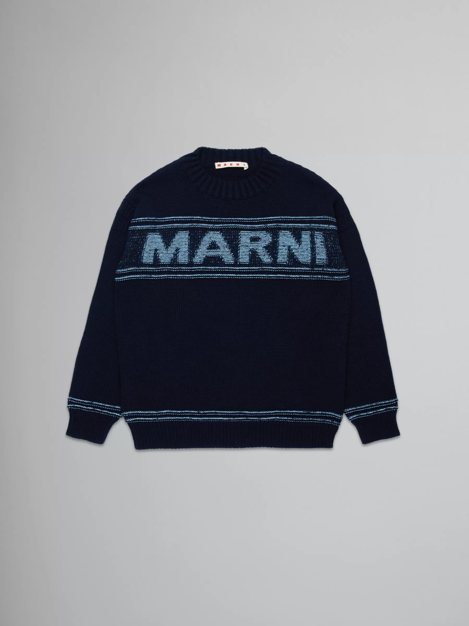 Marni Blue Wool-blend Pullover With Logo BLUENAVY Fashion