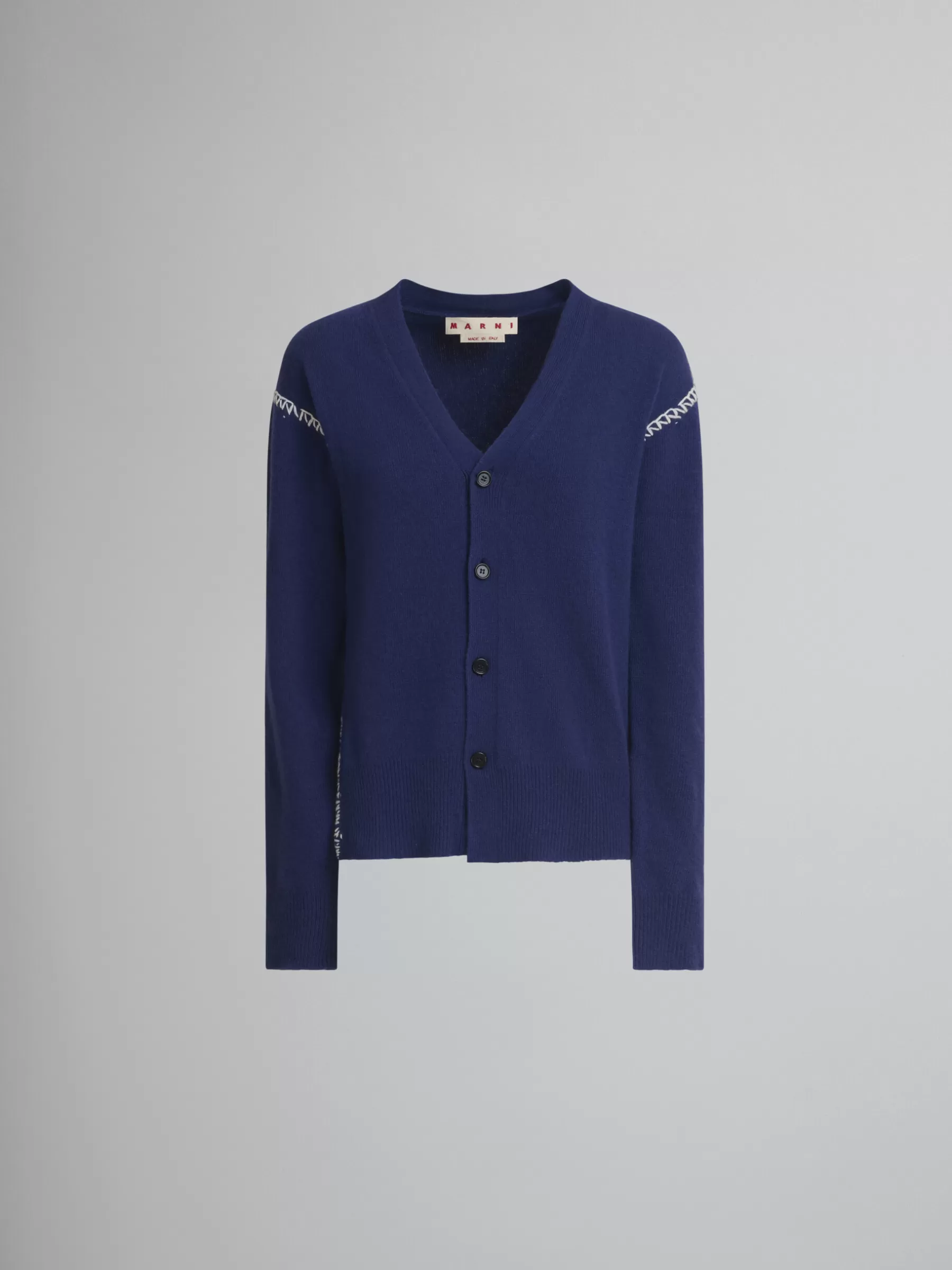 Marni Blue Wool-cashmere Cardigan With Mending BLUECHINA Cheap