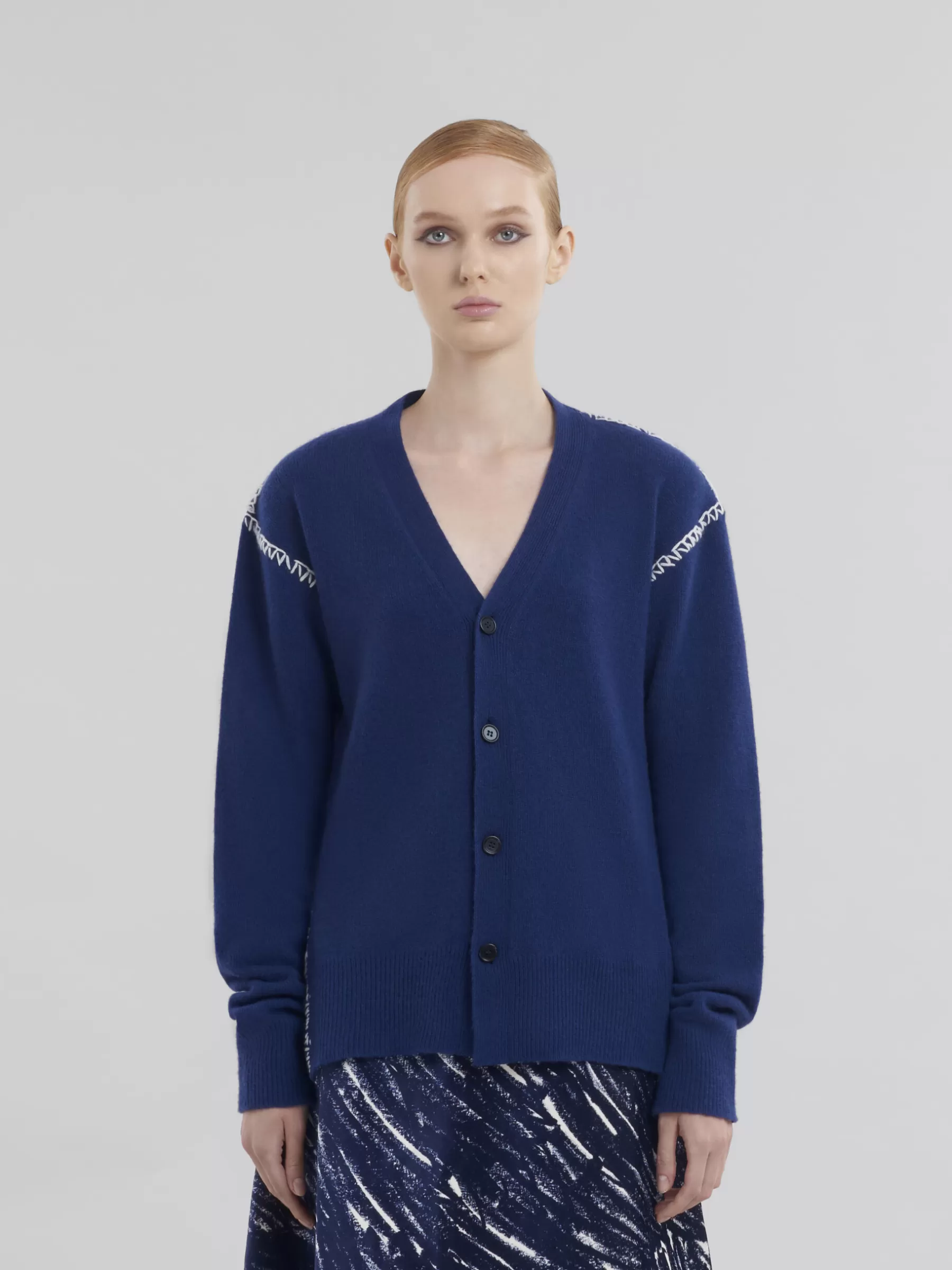 Marni Blue Wool-cashmere Cardigan With Mending BLUECHINA Cheap