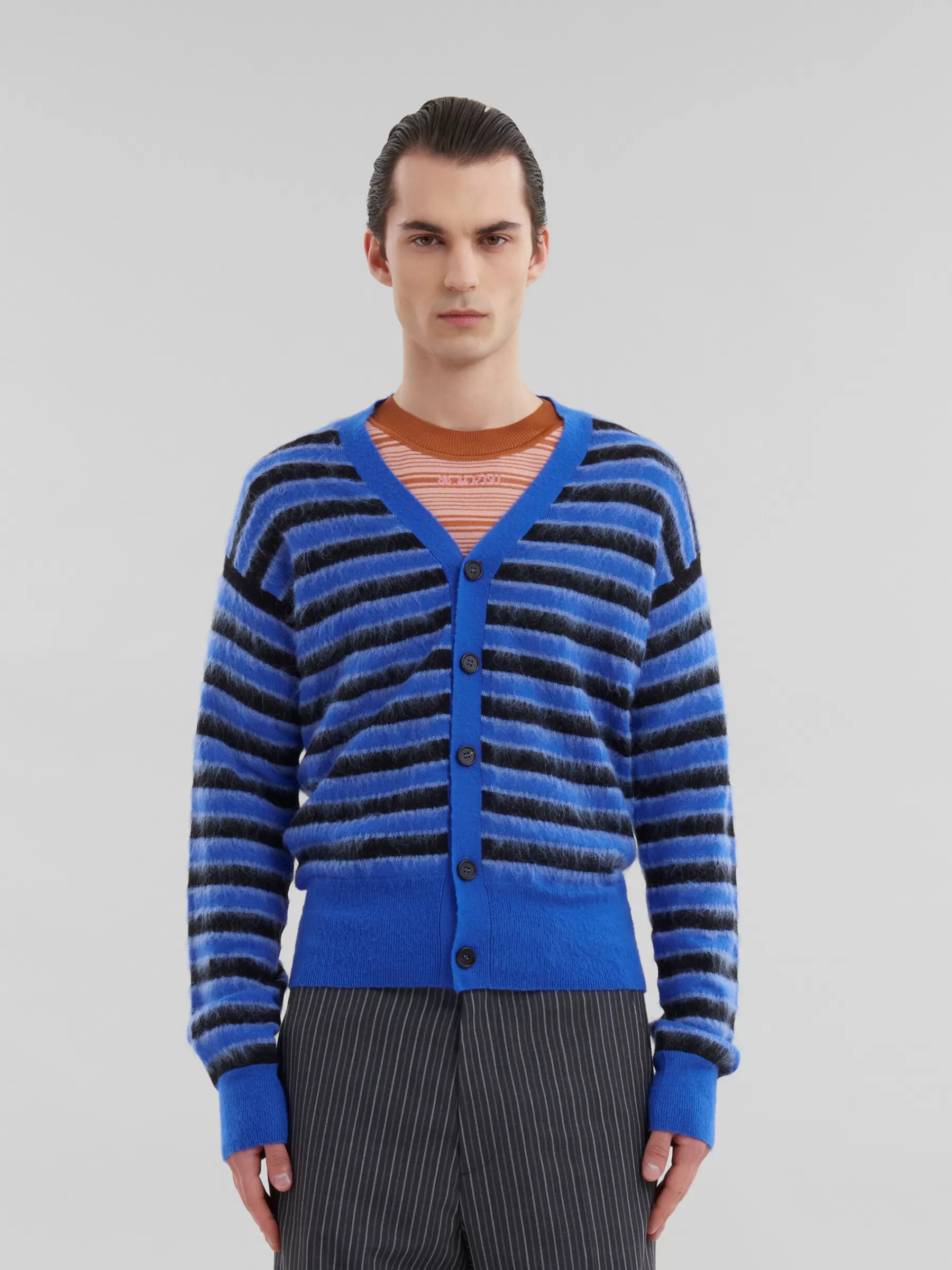 Marni Blue Wool-mohair Striped Cardigan MAZARINEBLUE Discount