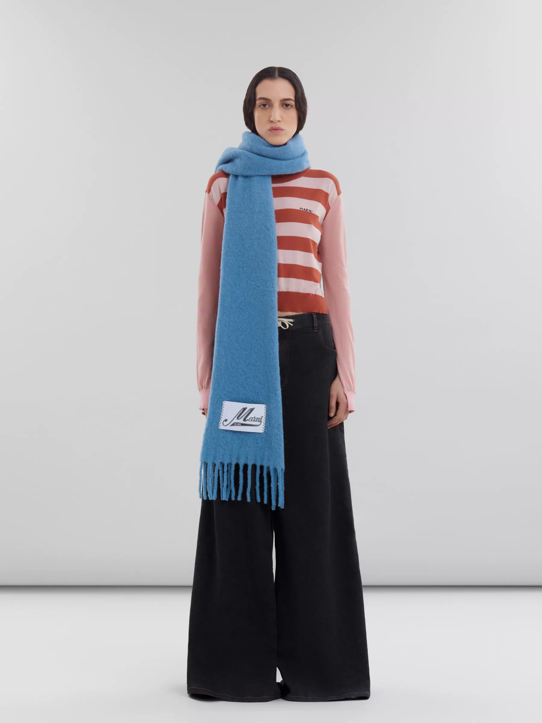 Marni Bright Blue Alpaca Scarf LAKE Best