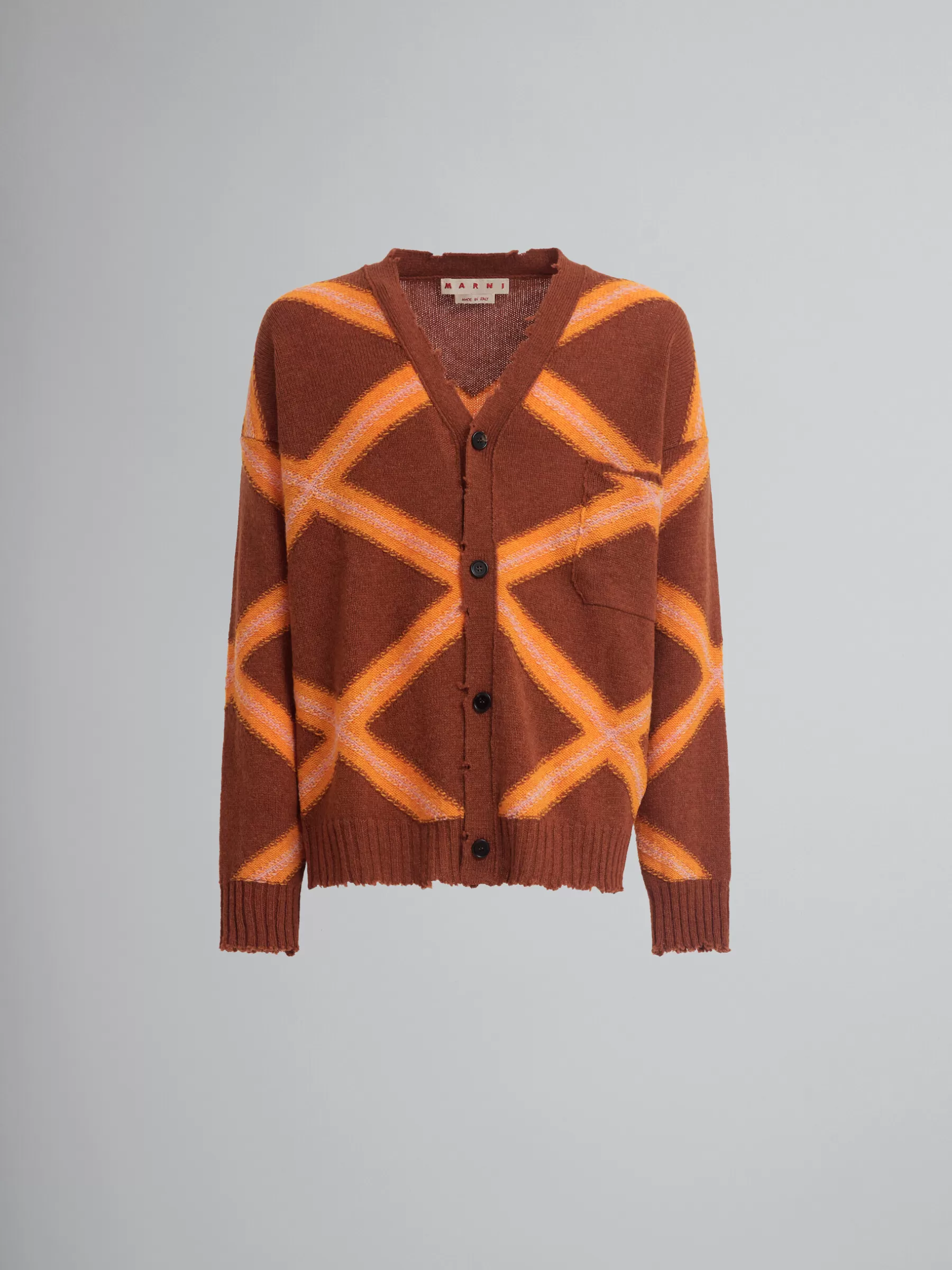 Marni Brown Broken Wool Cardigan With Argyle Motif NOUGAT Best