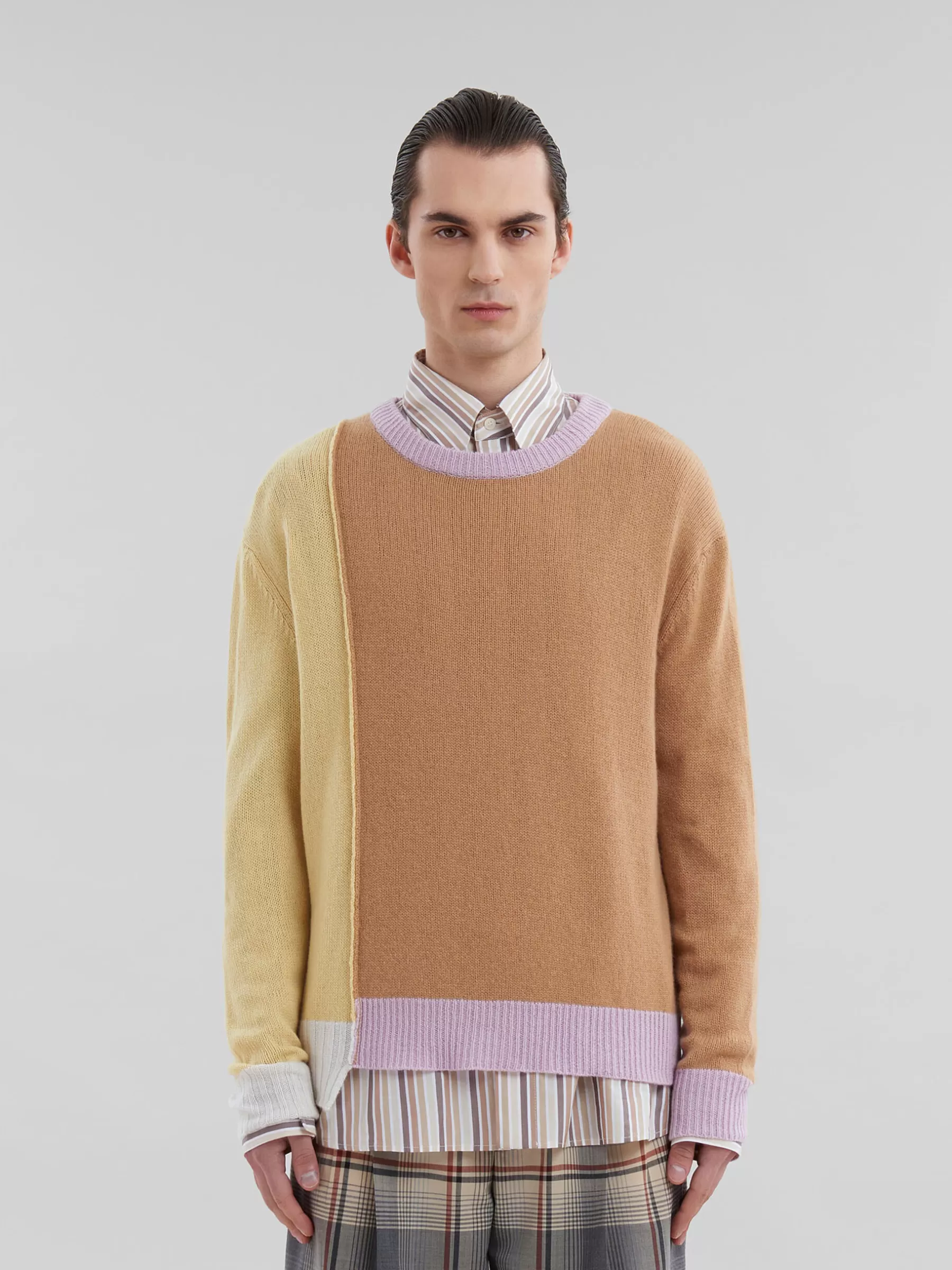 Marni Brown Cashmere Colour-block Jumper ENDIVE/PINK Store