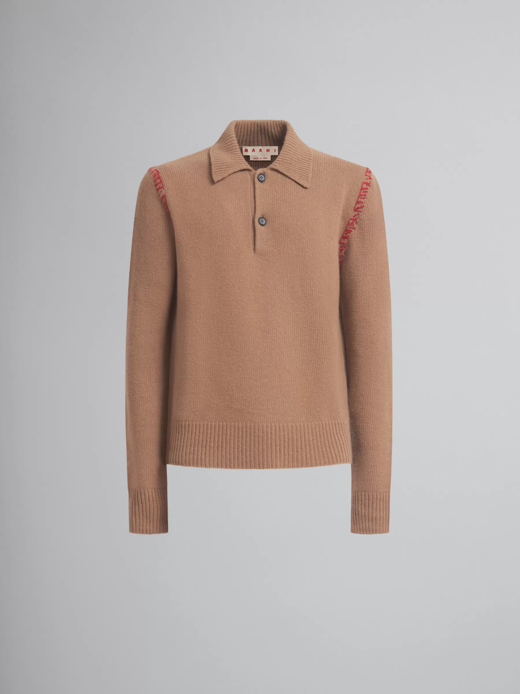 Marni Brown Knitted Polo Jumper With Mending SAND STORM Sale