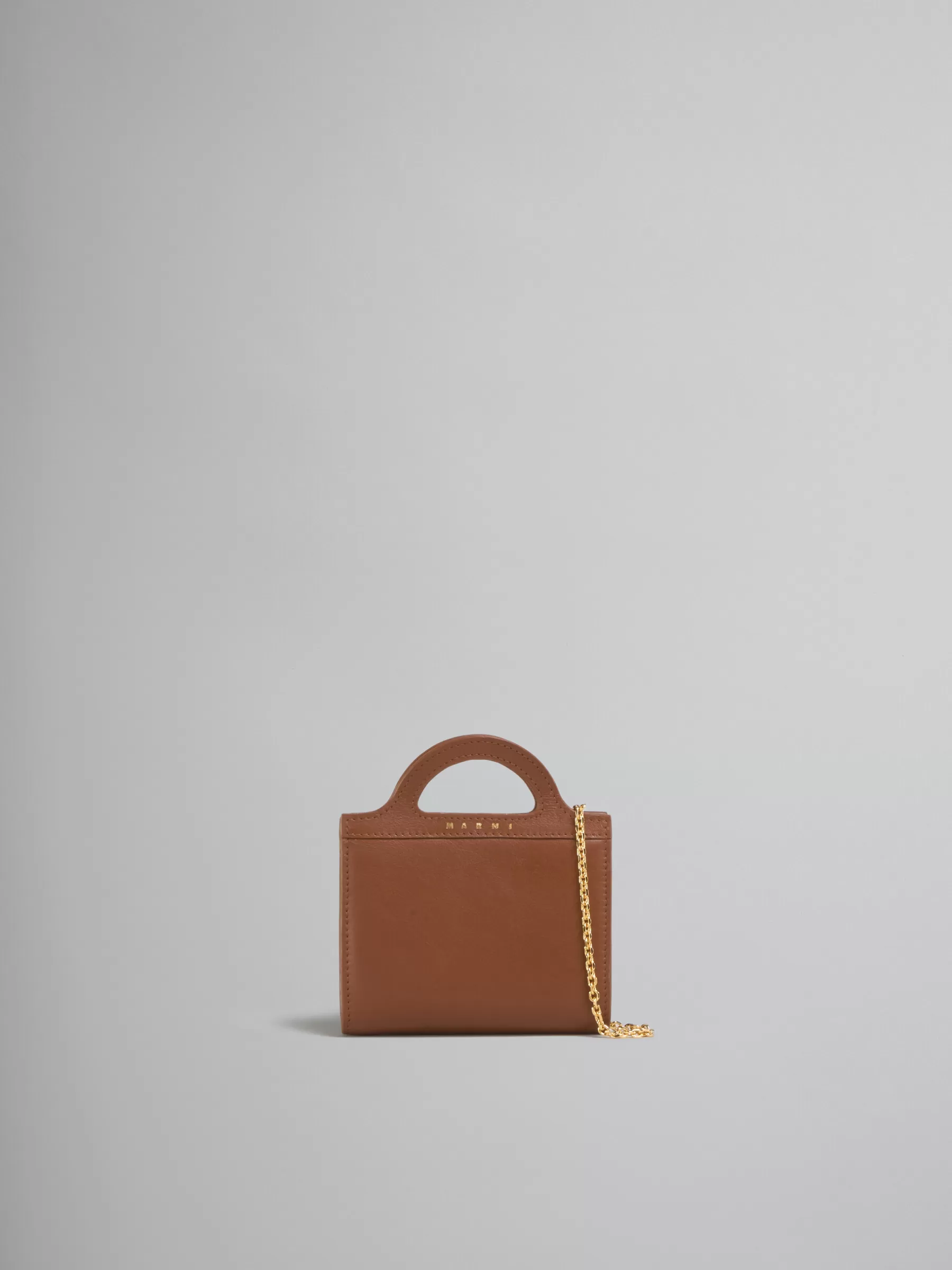 Marni Brown Leather Tropicalia Wallet With Chain Strap MAROON New