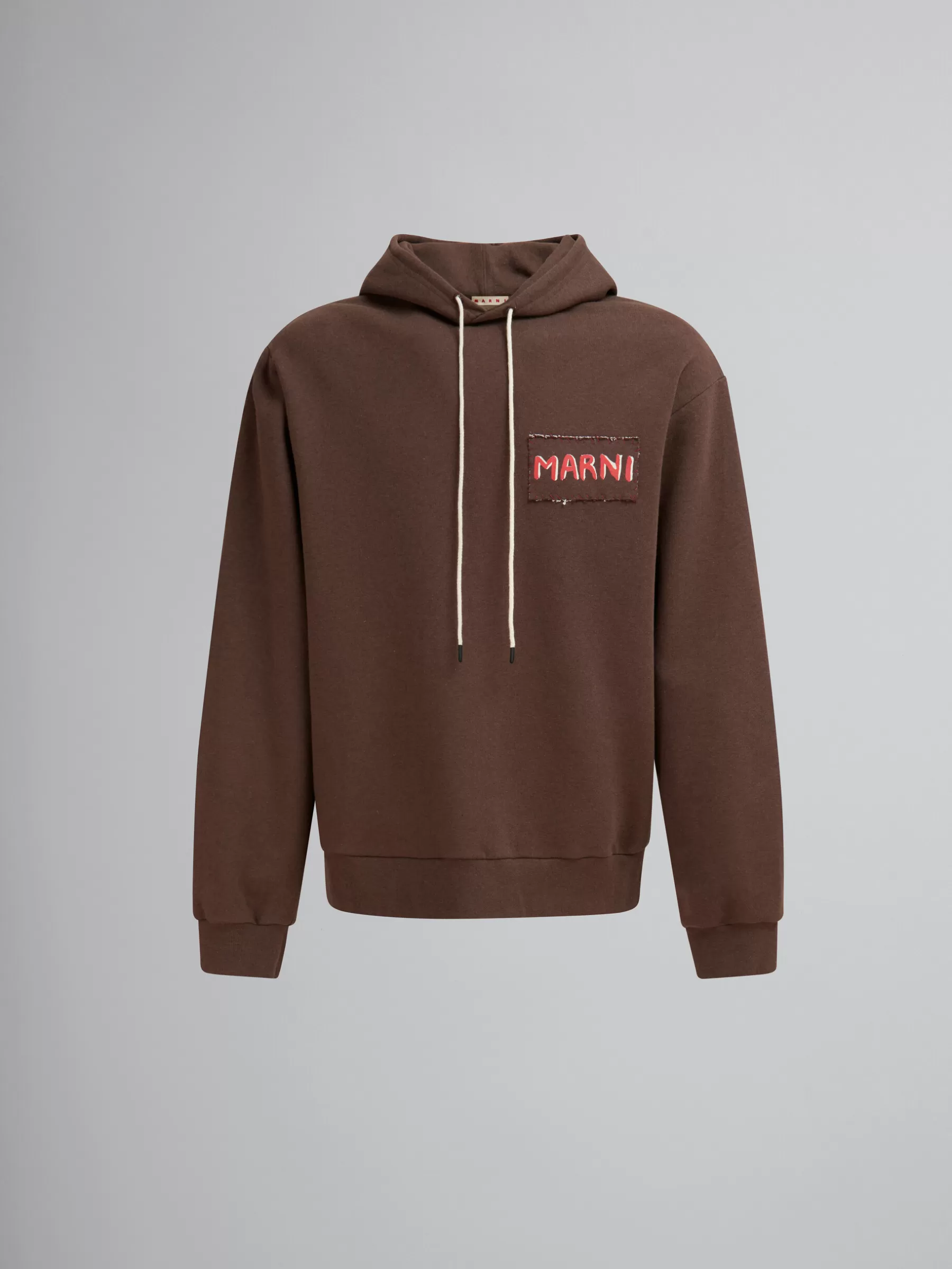 Marni Brown Melange Cotton Hoodie With Patch COFFEE Discount