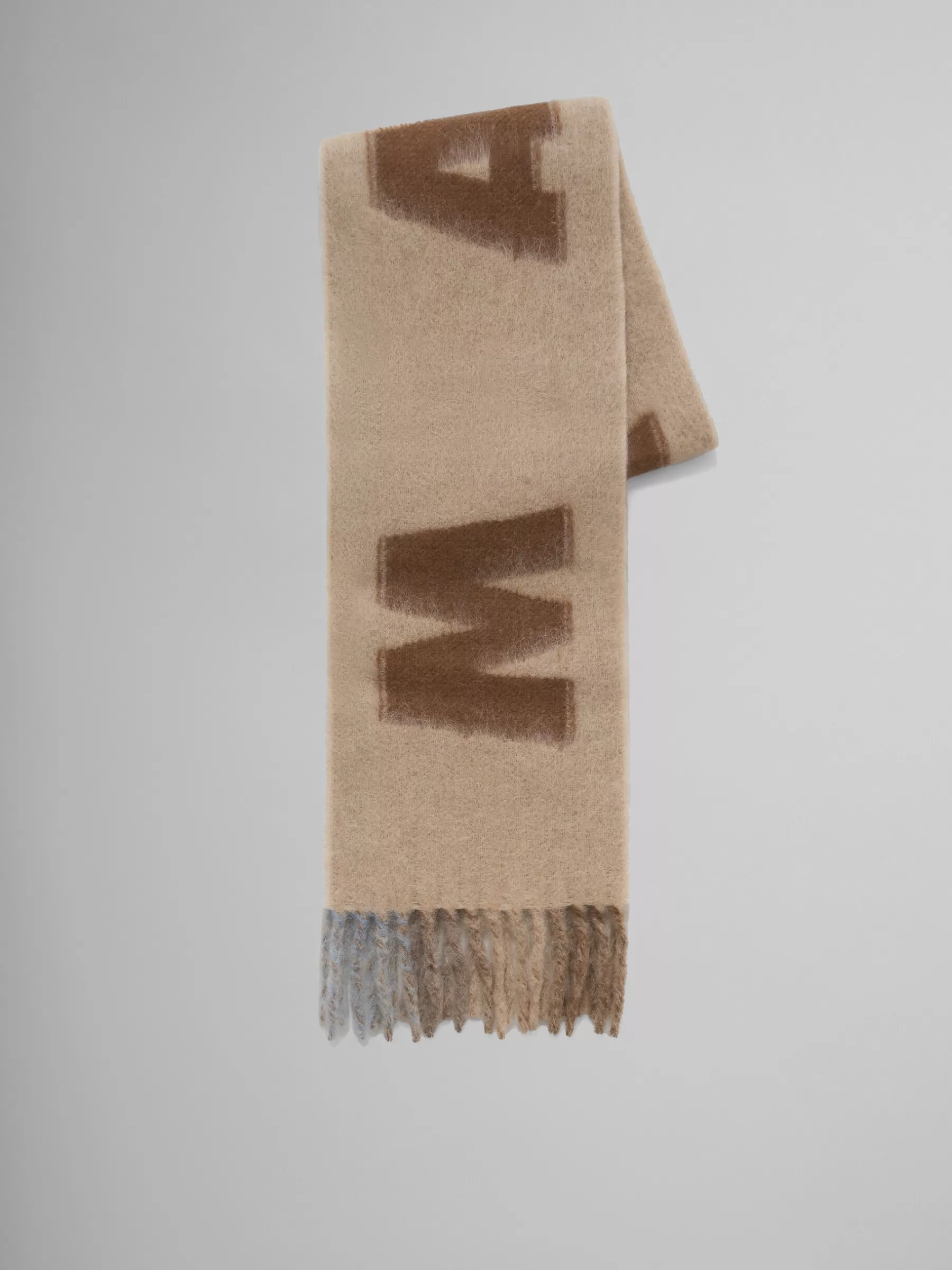 Marni Brown Mohair And Wool Scarf With Maxi Logo NOMAD/BEIGE Flash Sale