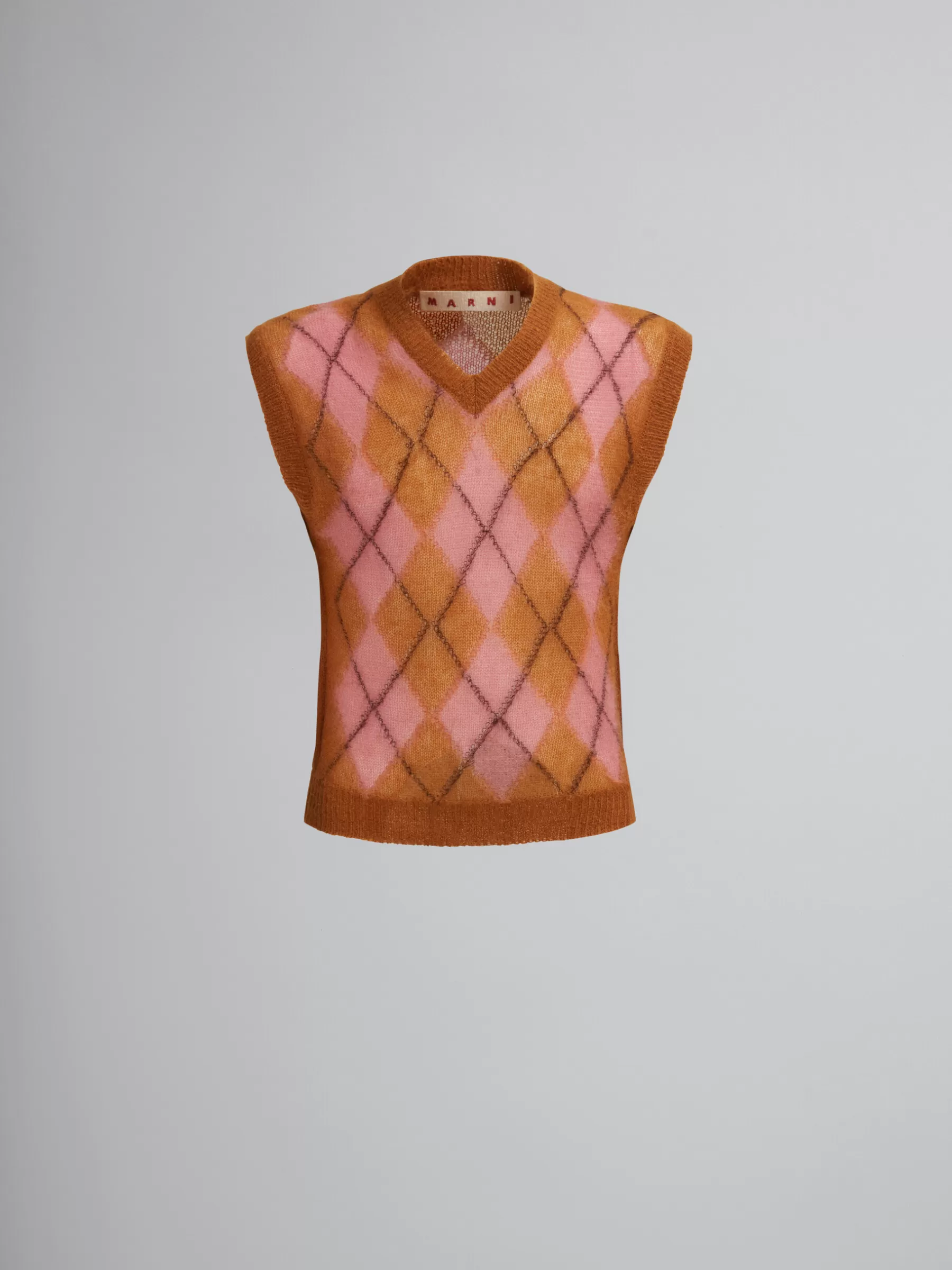Marni Brown Mohair Argyle Vest With Floating Threads CAMELLIA Outlet