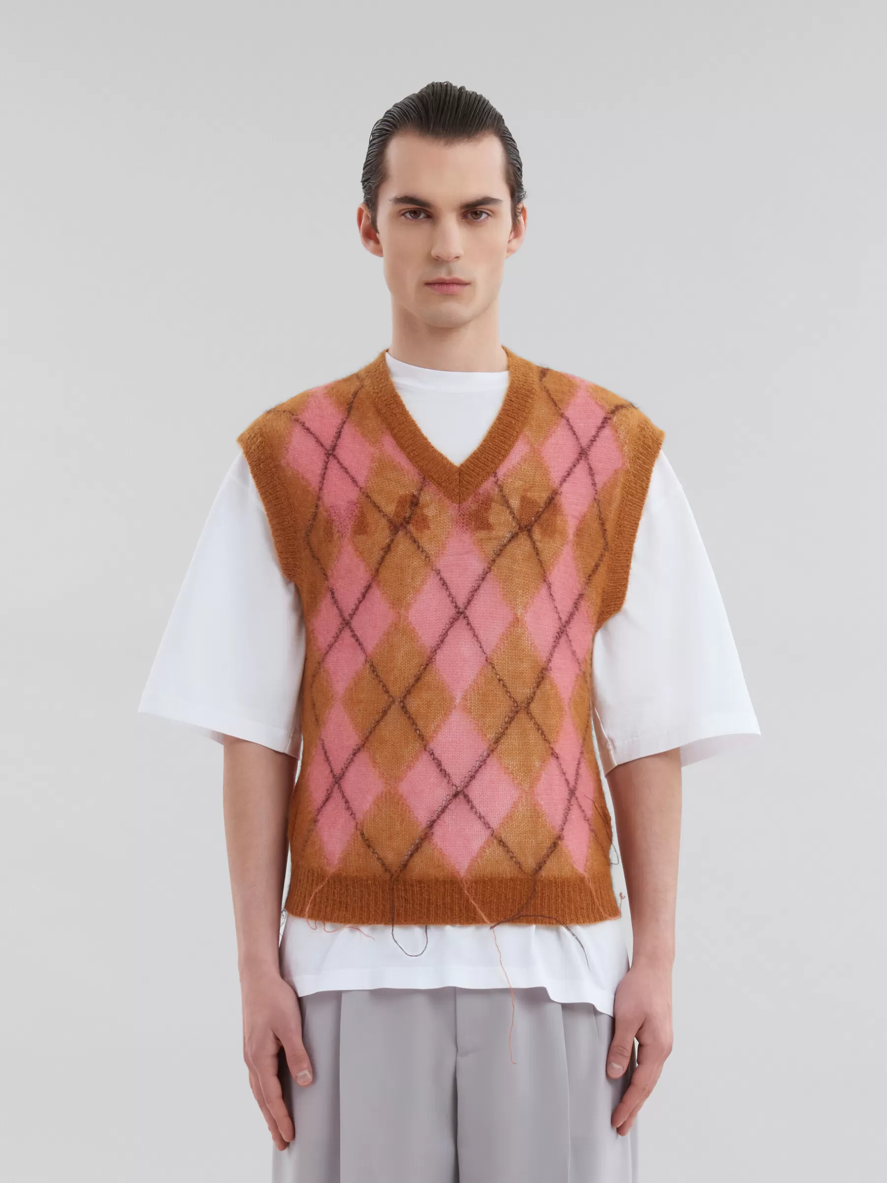 Marni Brown Mohair Argyle Vest With Floating Threads CAMELLIA Outlet