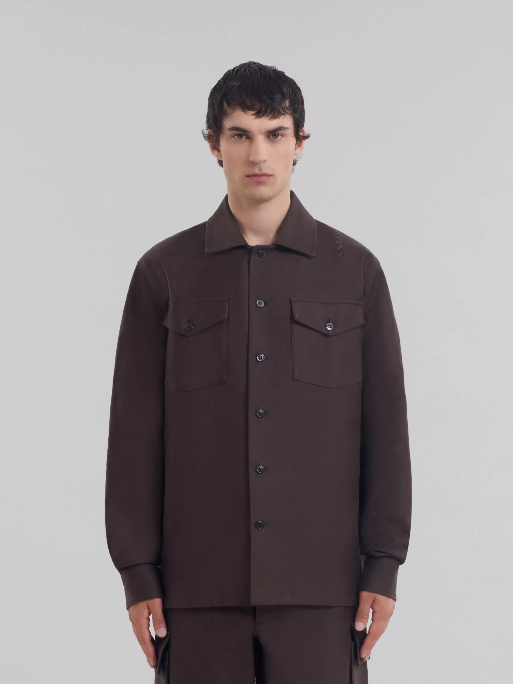 Marni Brown Organic Cotton Satin Shirt MOCA Sale