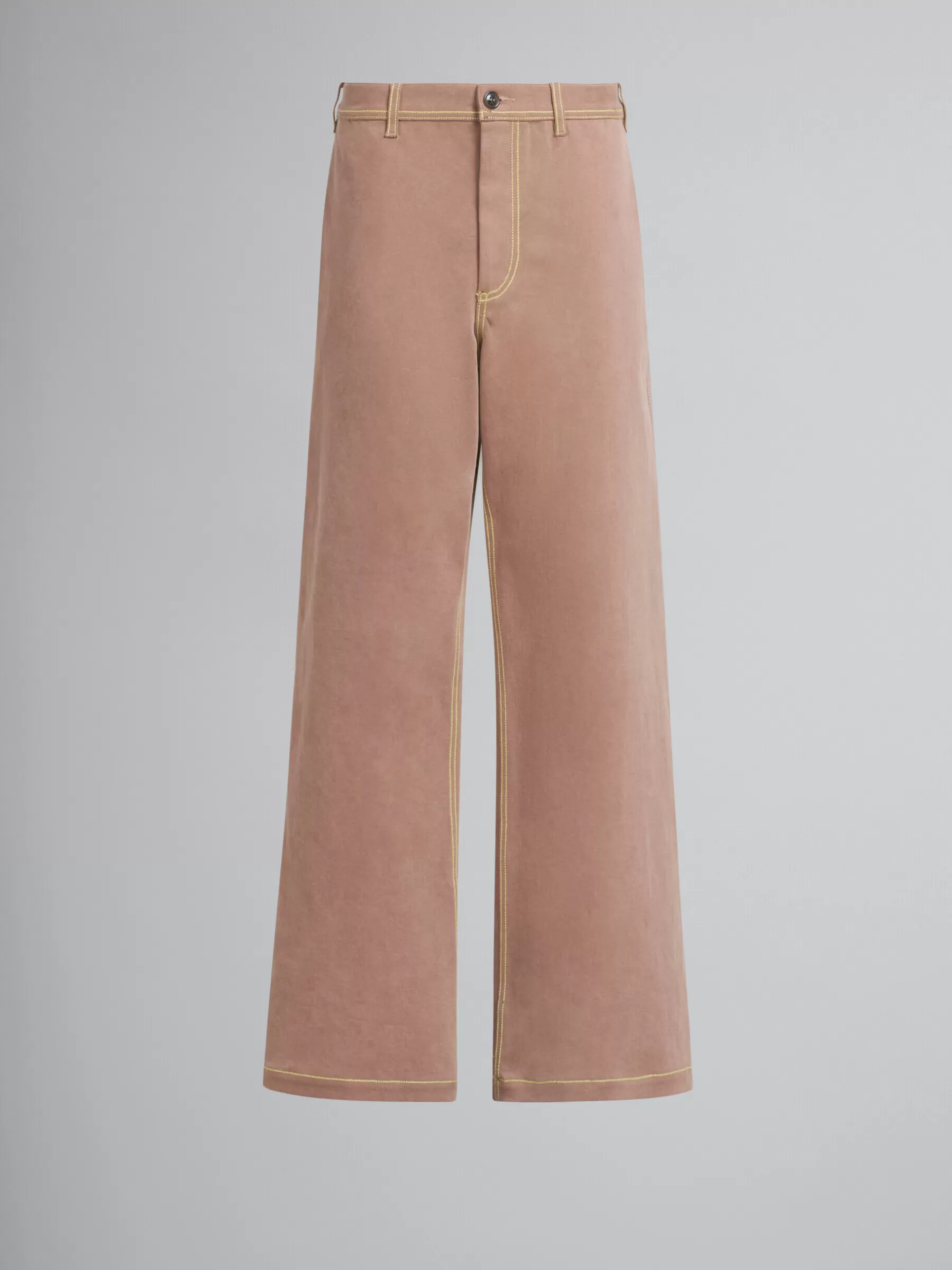 Marni Brown Organic Denim Trousers With Contrast Stitching RAISIN Sale