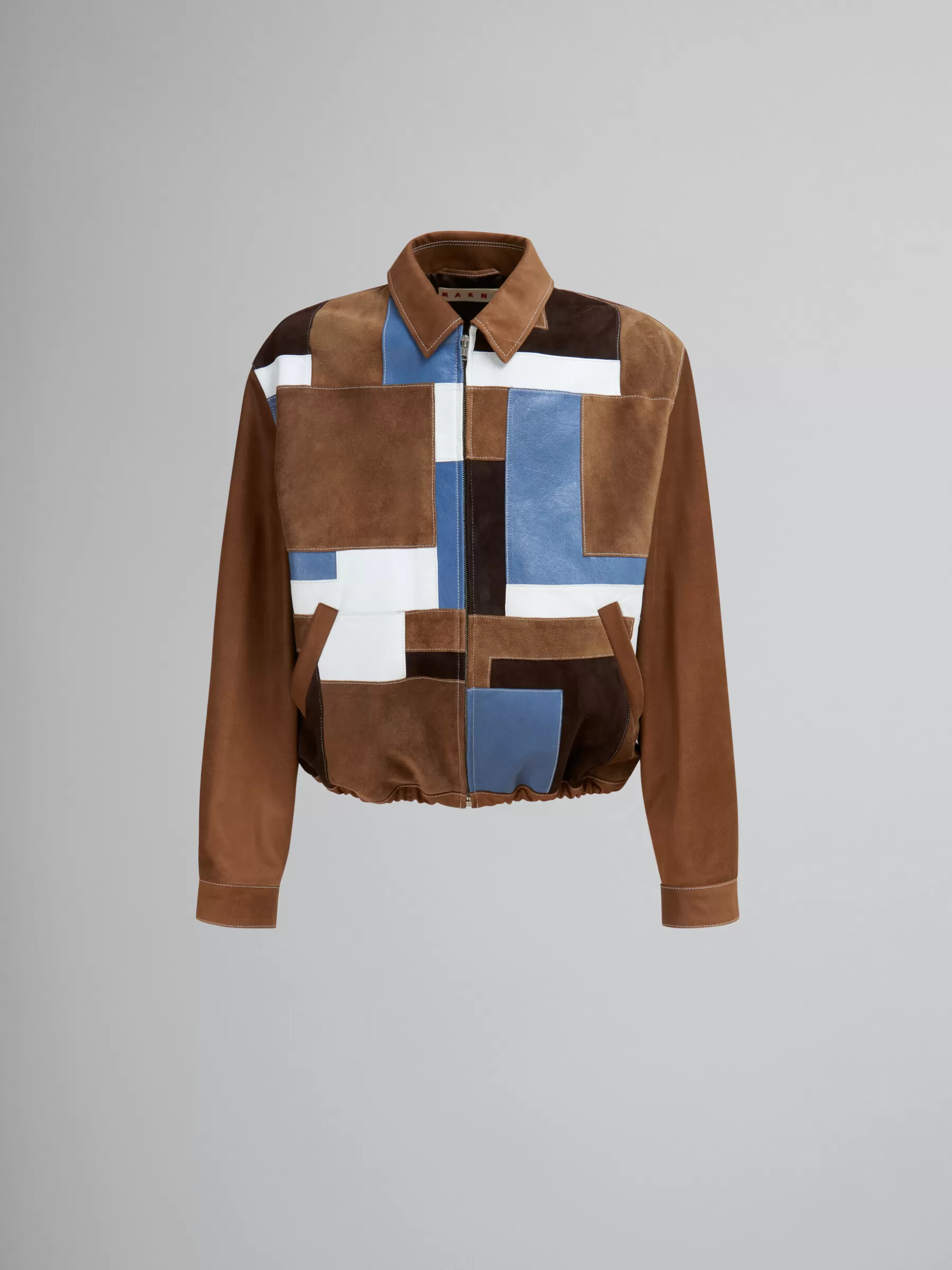 Marni Brown Suede And Leather Patchwork Jacket NATURAL/MOKA Cheap