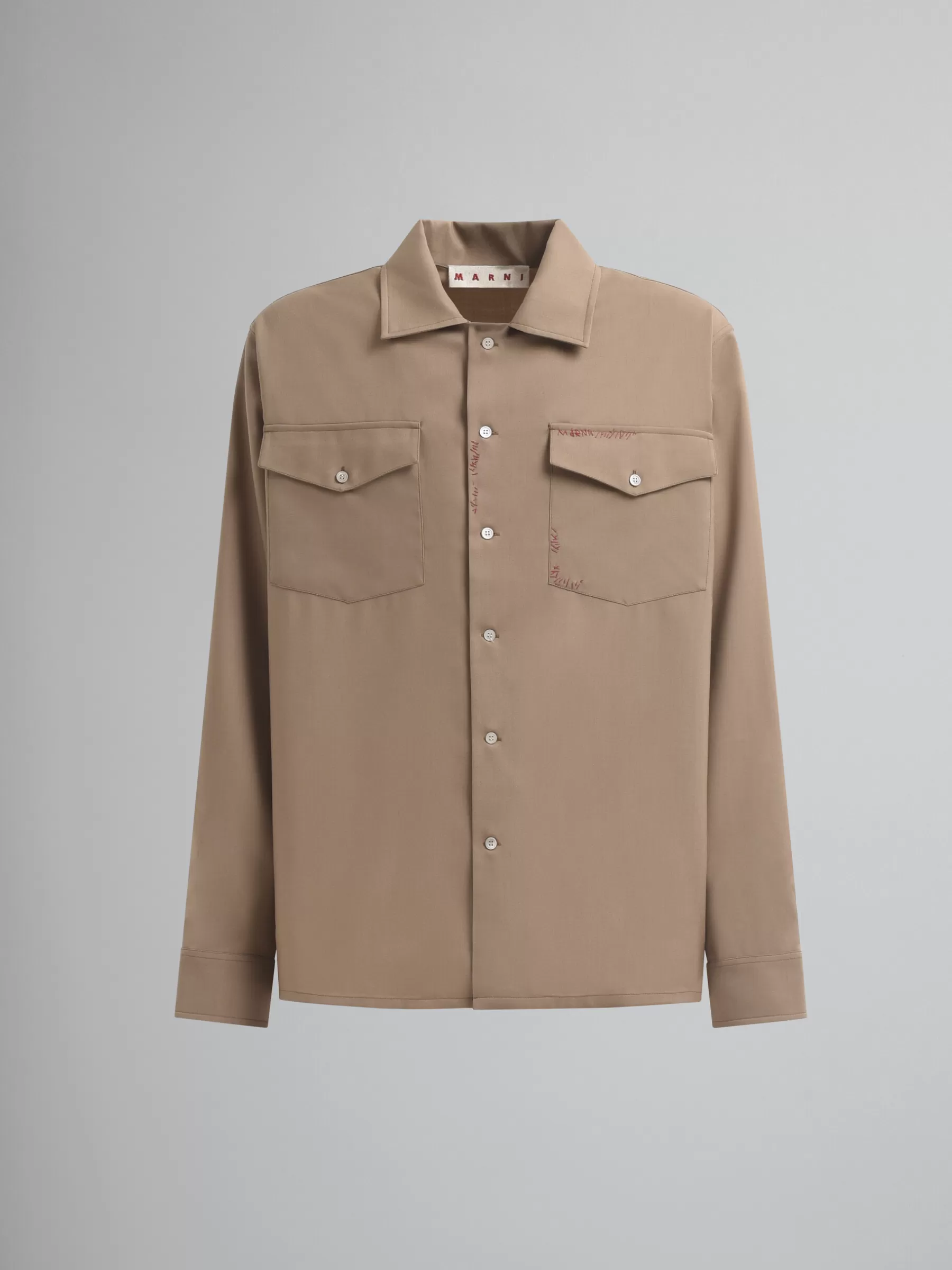 Marni Brown Tropical Wool Shirt With Mending BISCUIT Cheap