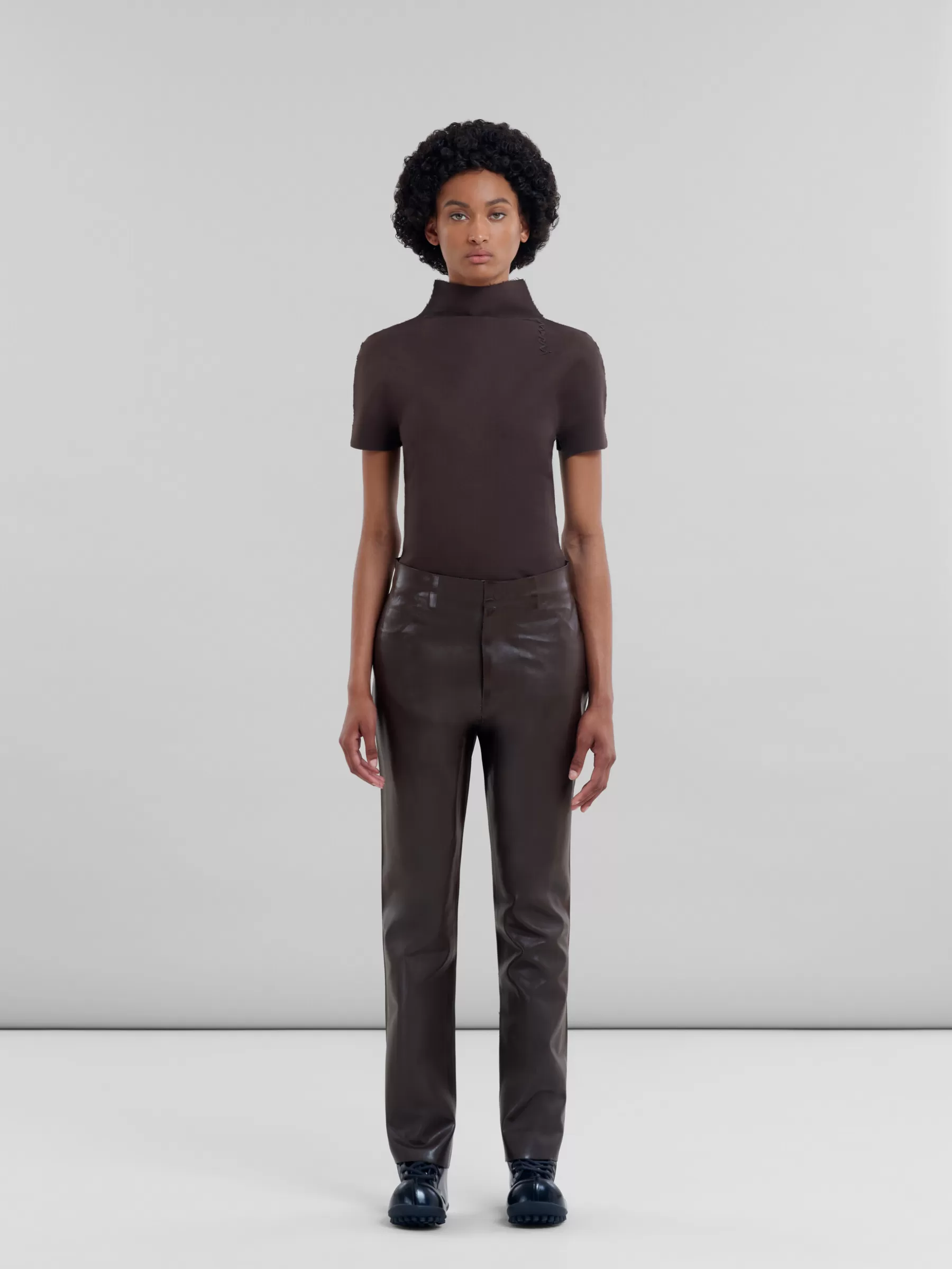 Marni Brown Wool And Coated Fabric Trousers ATMOSPHERE Cheap