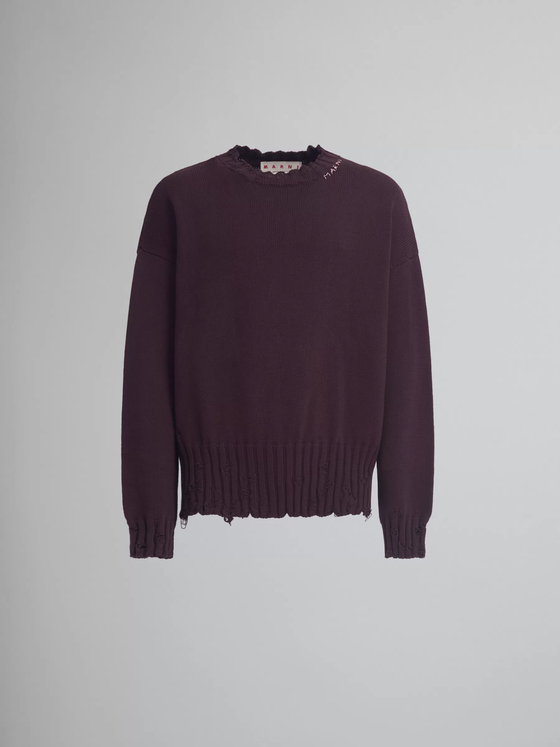 Marni Burgundy Cotton Crewneck Sweater DARKRAISIN Store