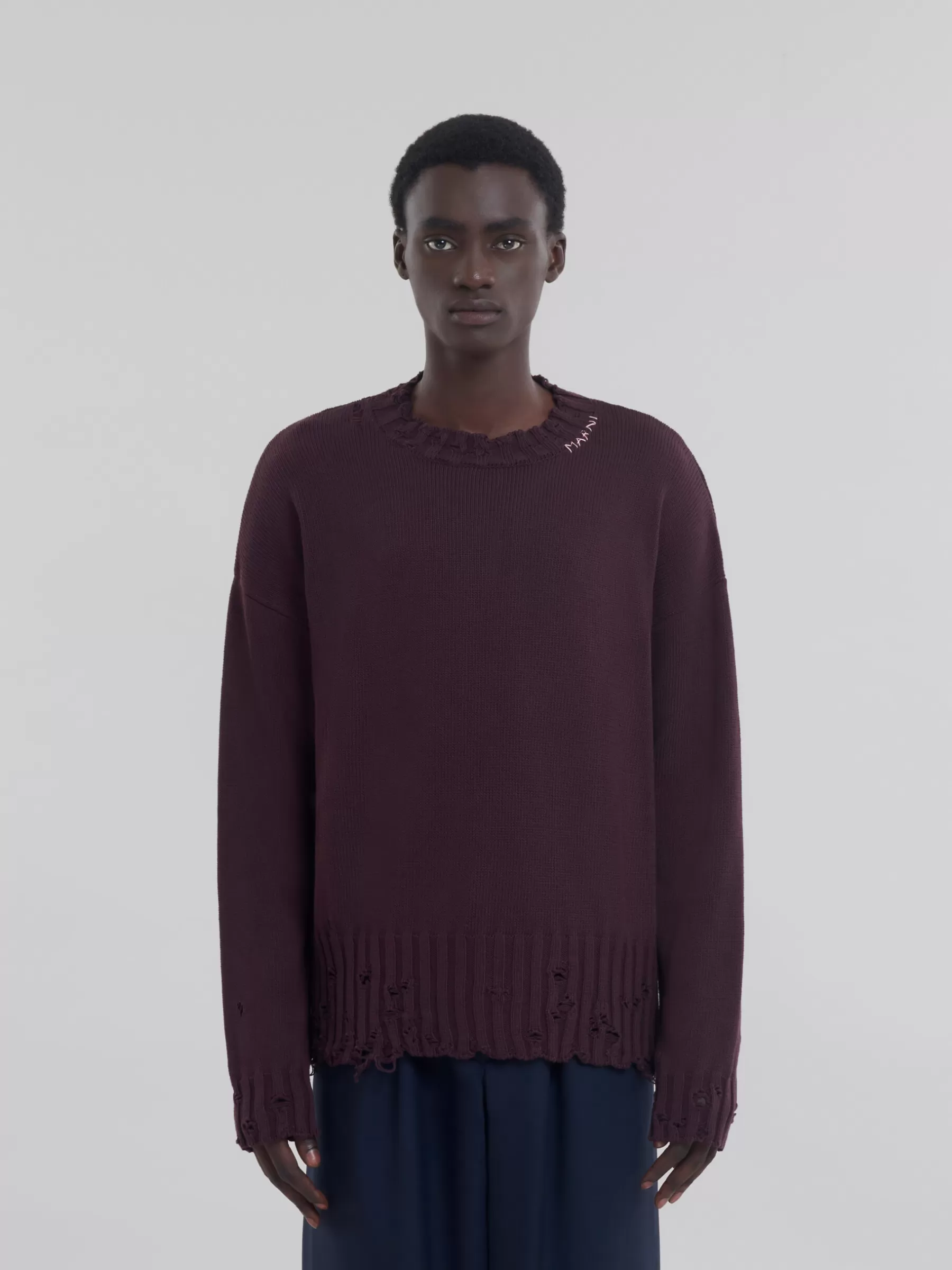 Marni Burgundy Cotton Crewneck Sweater DARKRAISIN Store