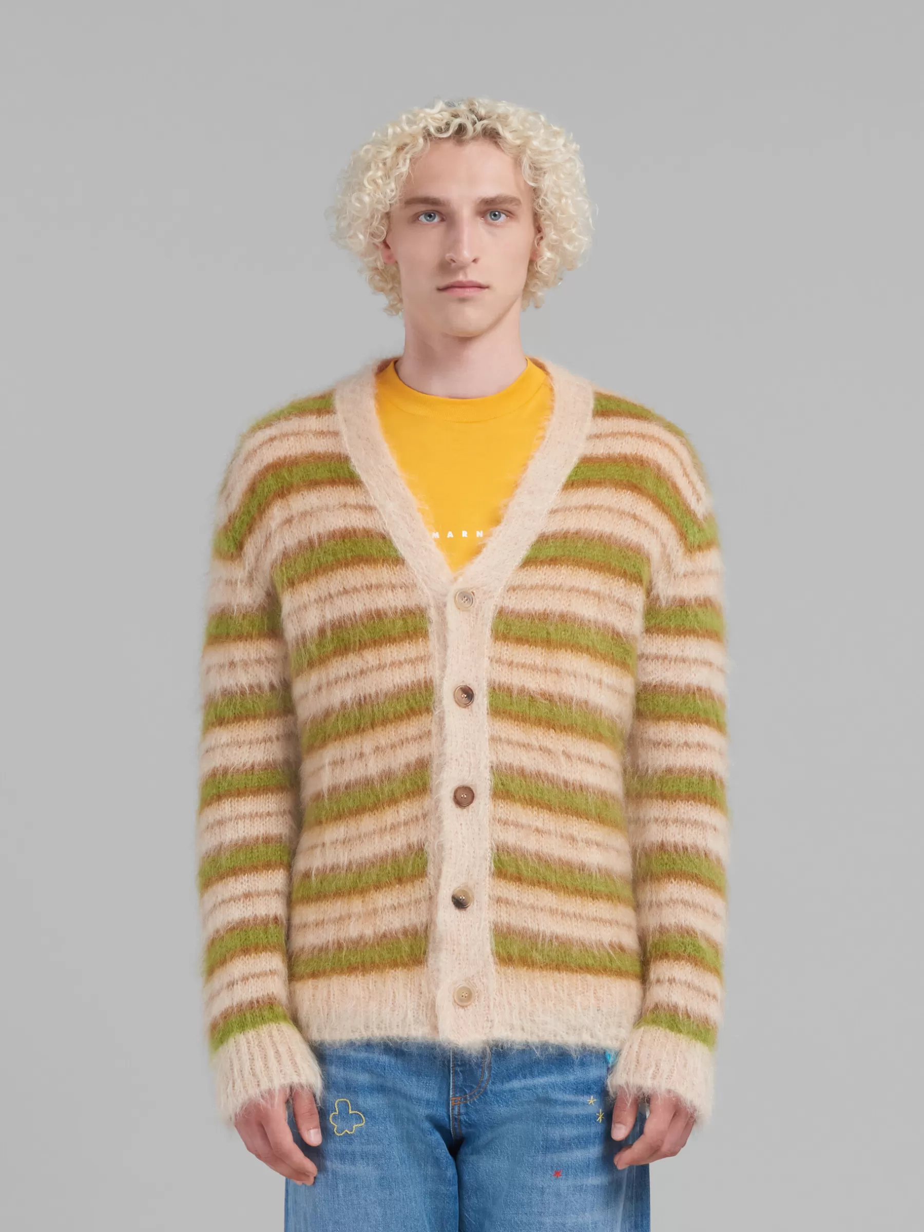 Marni Camel Striped Mohair Cardigan LIGHTCAMEL Outlet