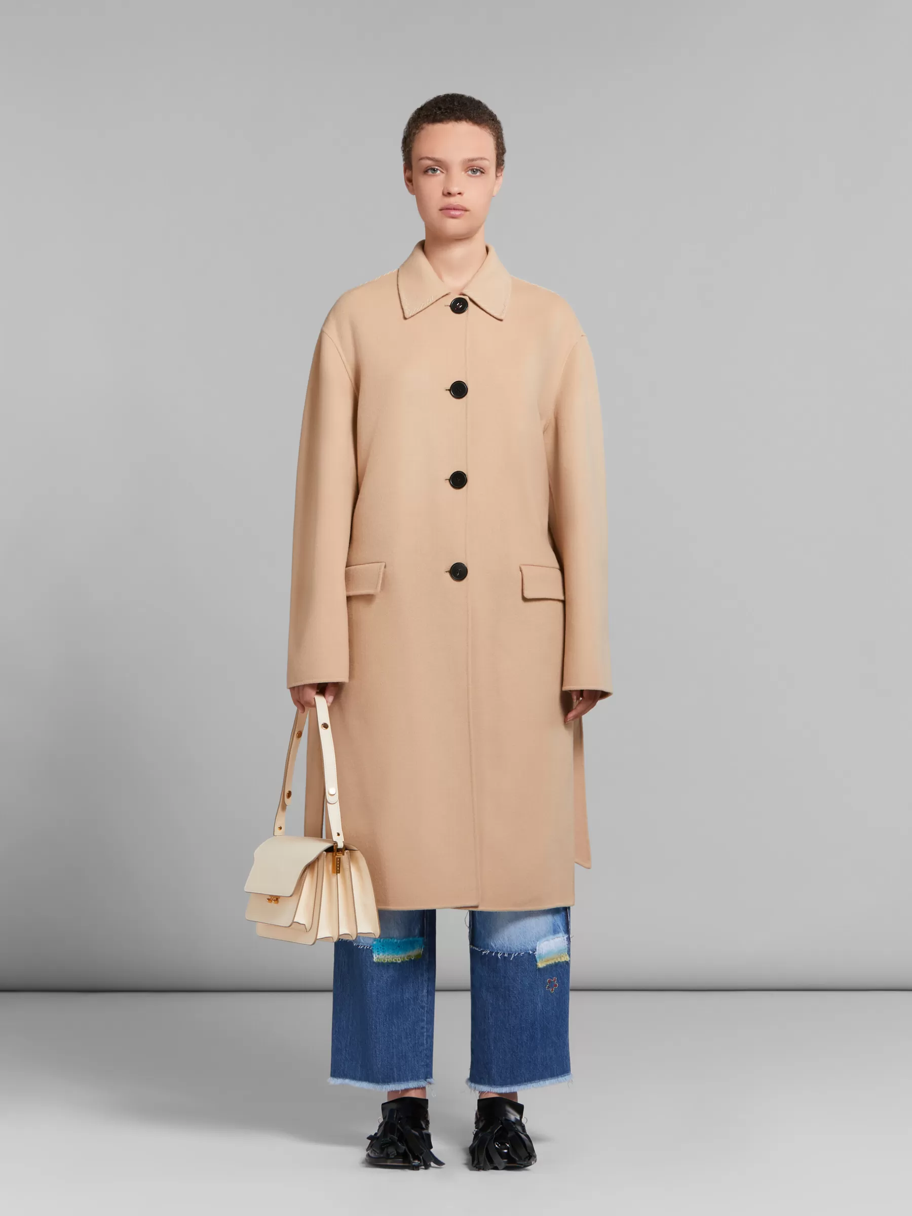 Marni Cream Saffiano Leather Medium Trunk Bag TALC Hot