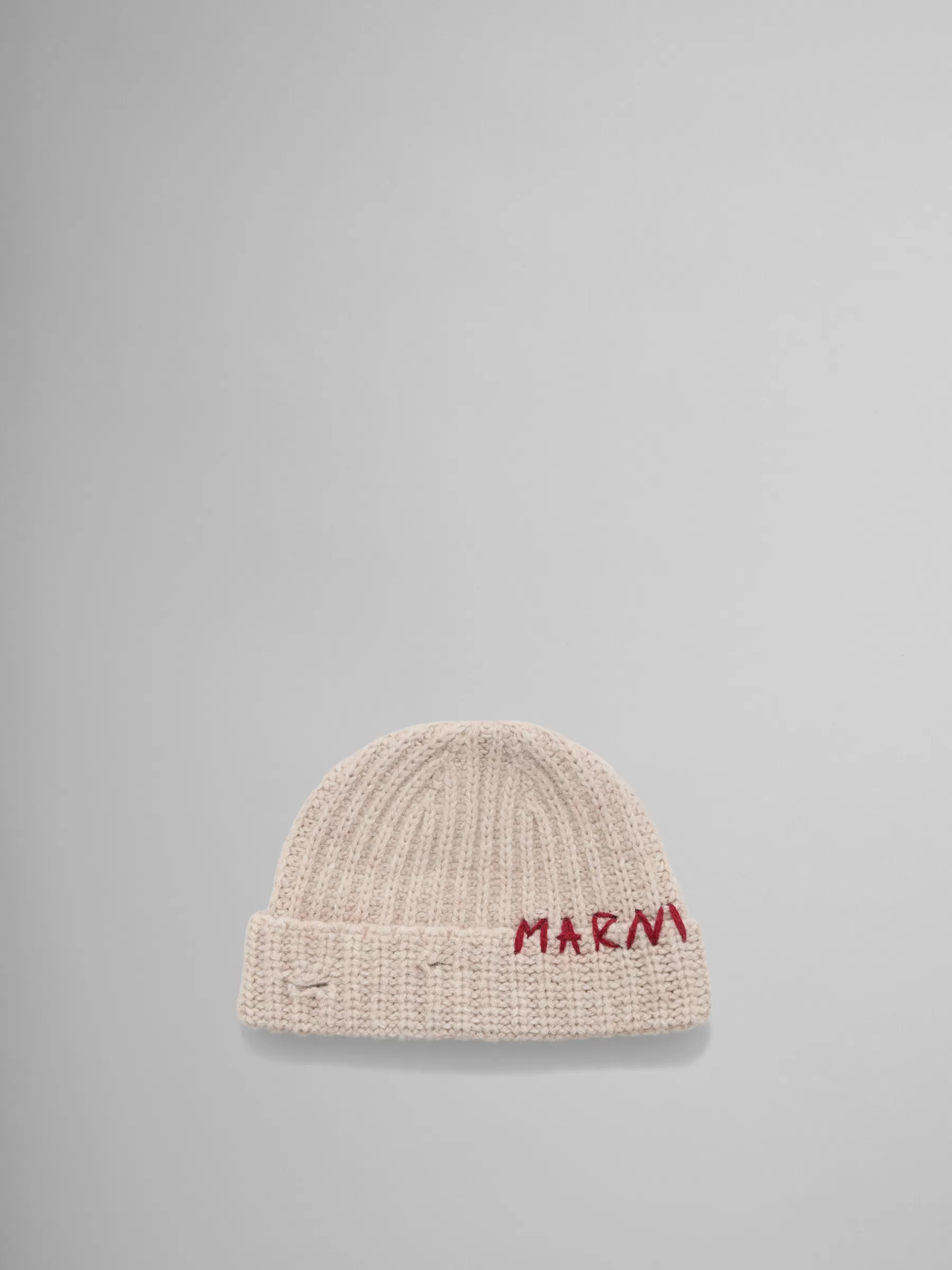 Marni Cream Shetland Wool Beanie With Mending BEIGE Fashion