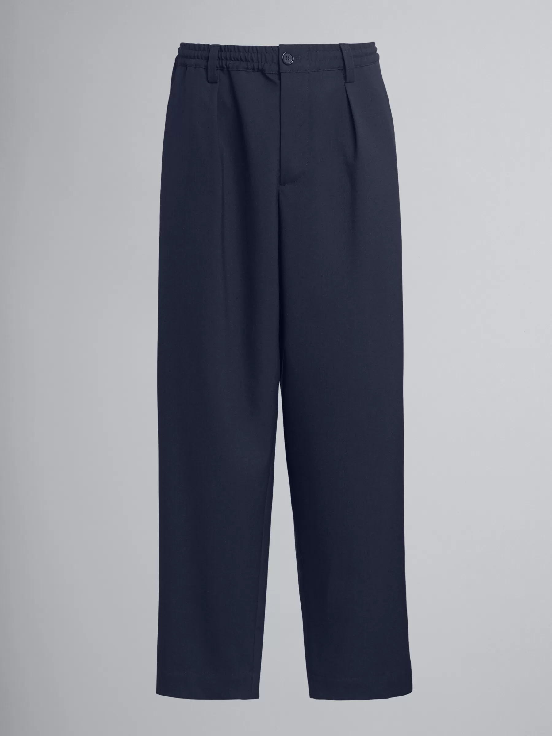 Marni Cropped Trousers In Cool Wool With Drawstring At The Waist BLUBLACK Fashion