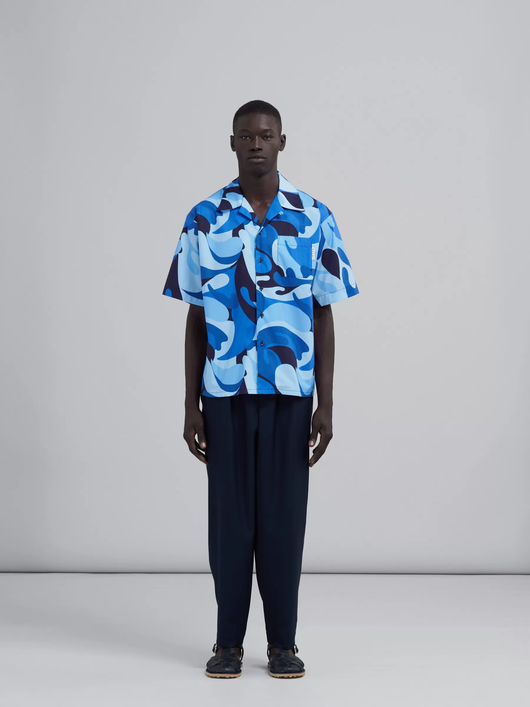 Marni Cropped Trousers In Cool Wool With Drawstring At The Waist BLUBLACK Fashion