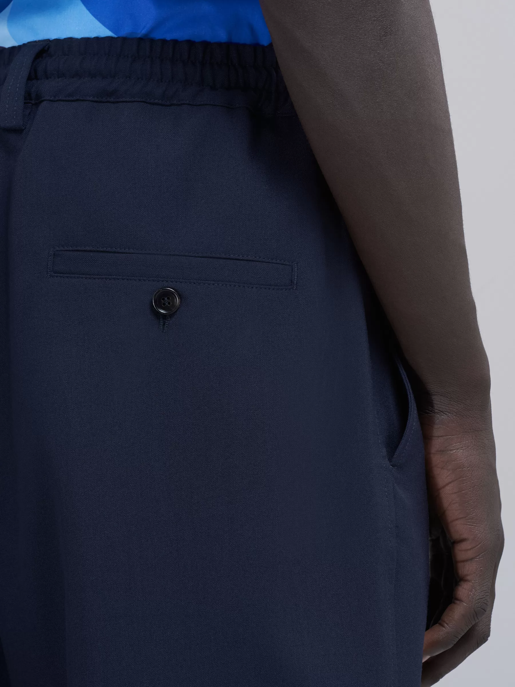 Marni Cropped Trousers In Cool Wool With Drawstring At The Waist BLUBLACK Fashion
