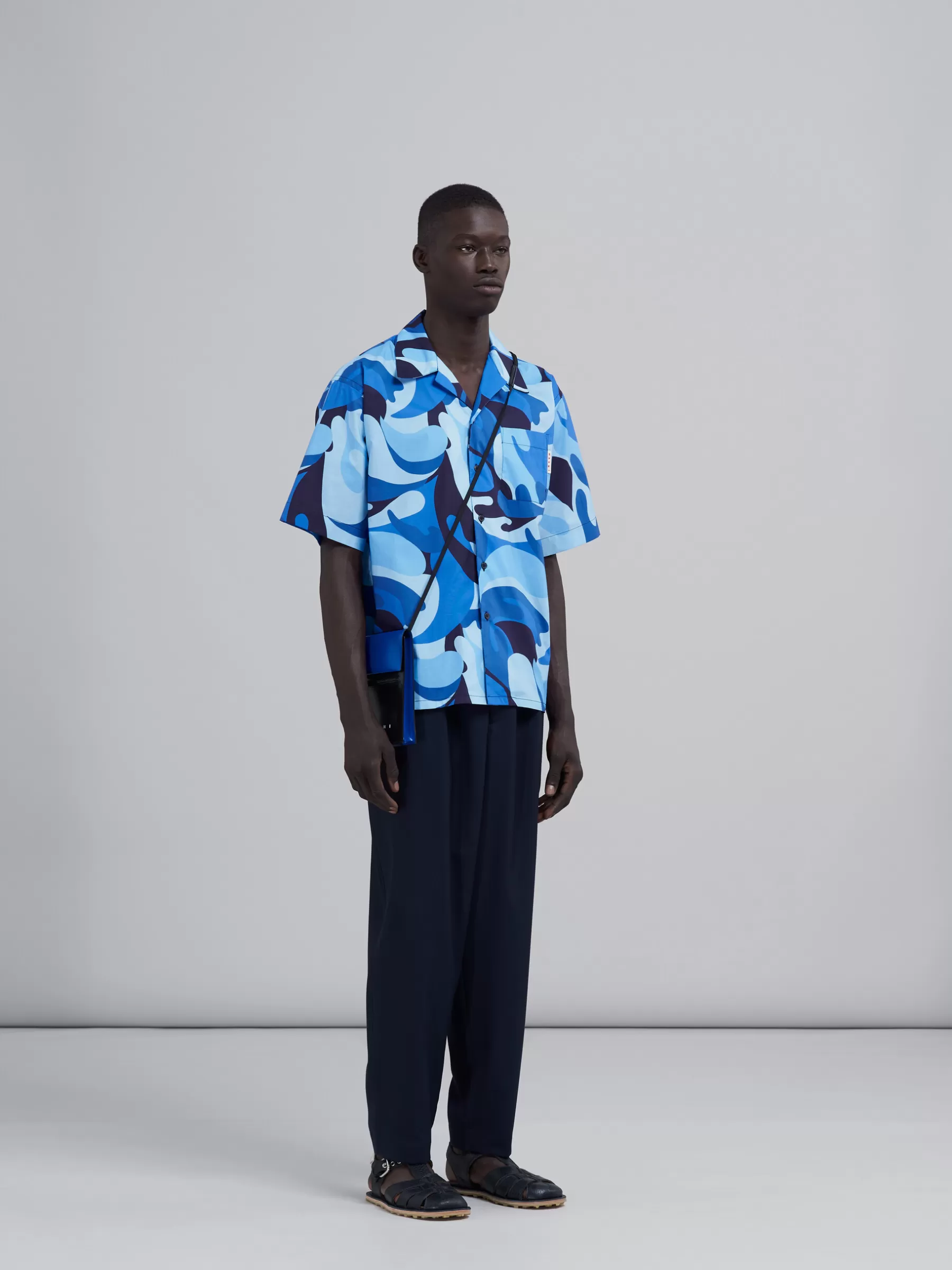 Marni Cropped Trousers In Cool Wool With Drawstring At The Waist BLUBLACK Fashion