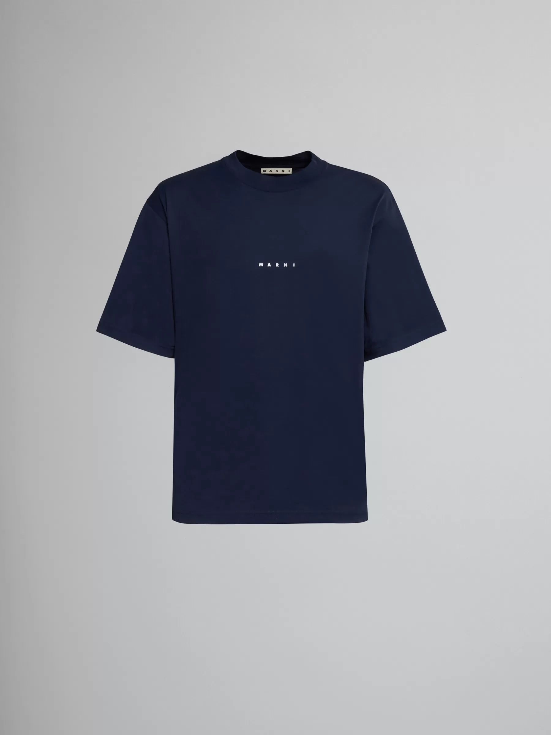 Marni Dark Blue Organic Cotton T-shirt With Logo BLUBLACK Hot