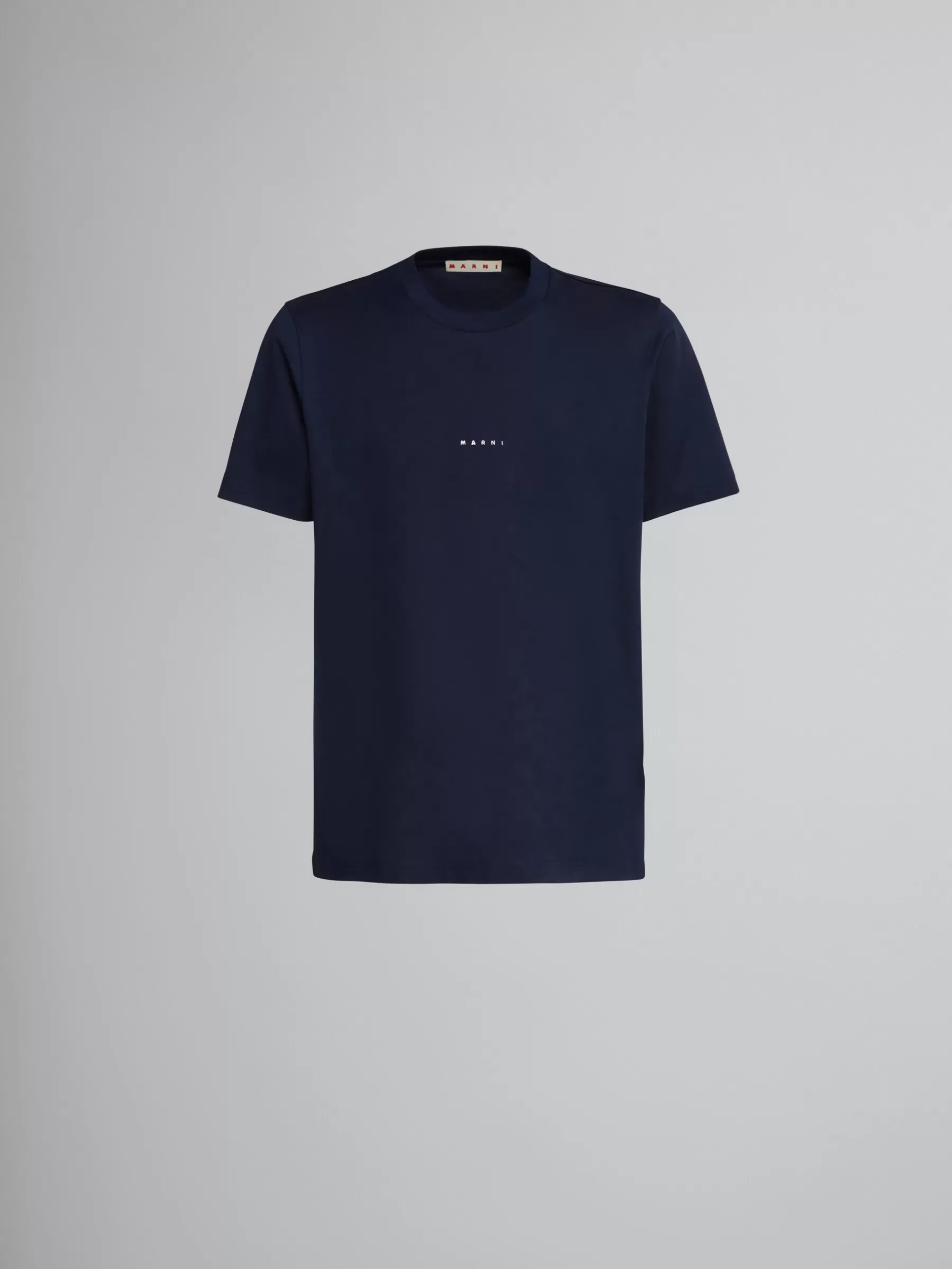 Marni Dark Blue Organic Cotton T-shirt With Logo BLUBLACK Sale