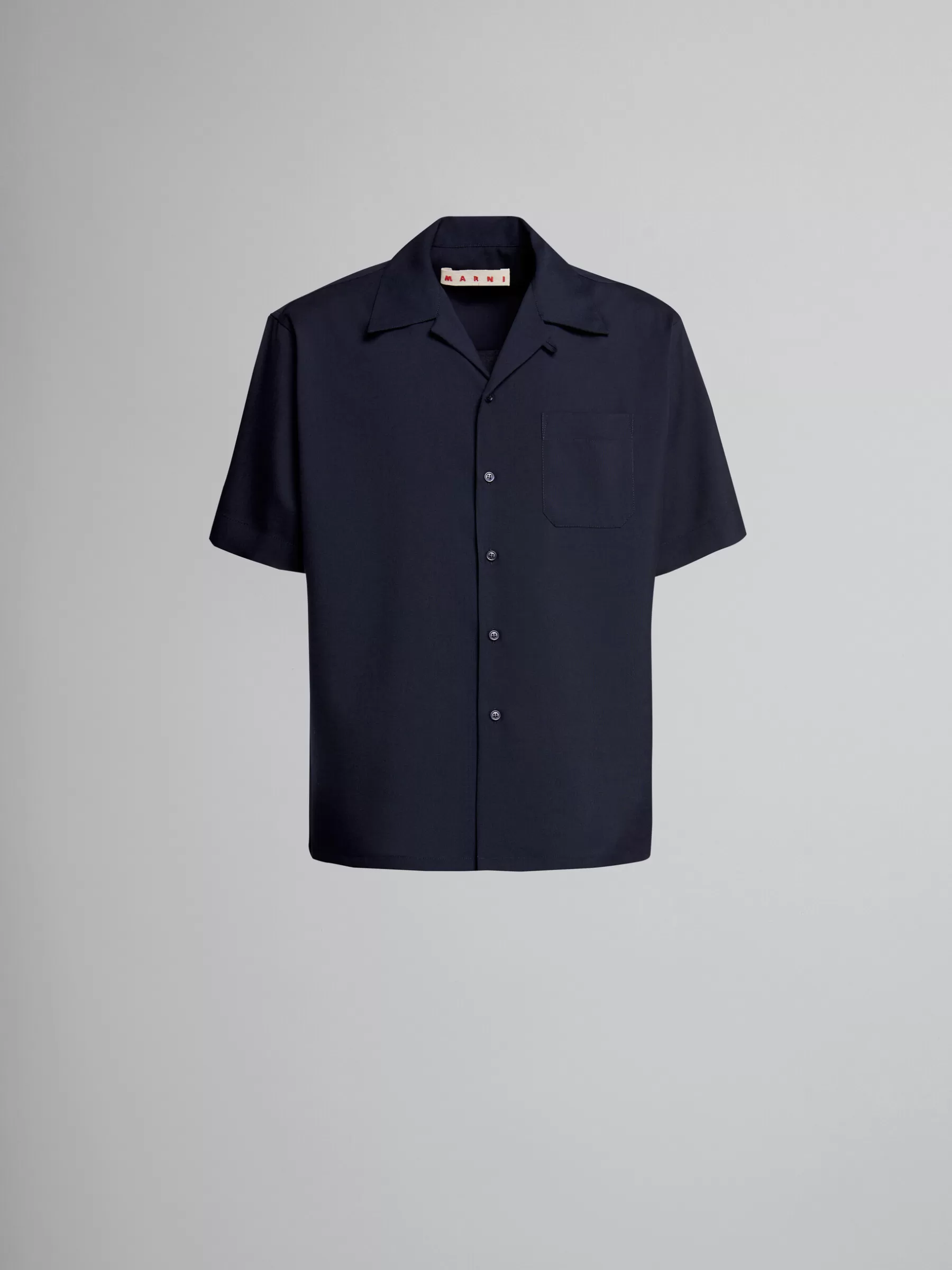 Marni Dark Blue Tropical Wool Bowling Shirt BLUBLACK Discount