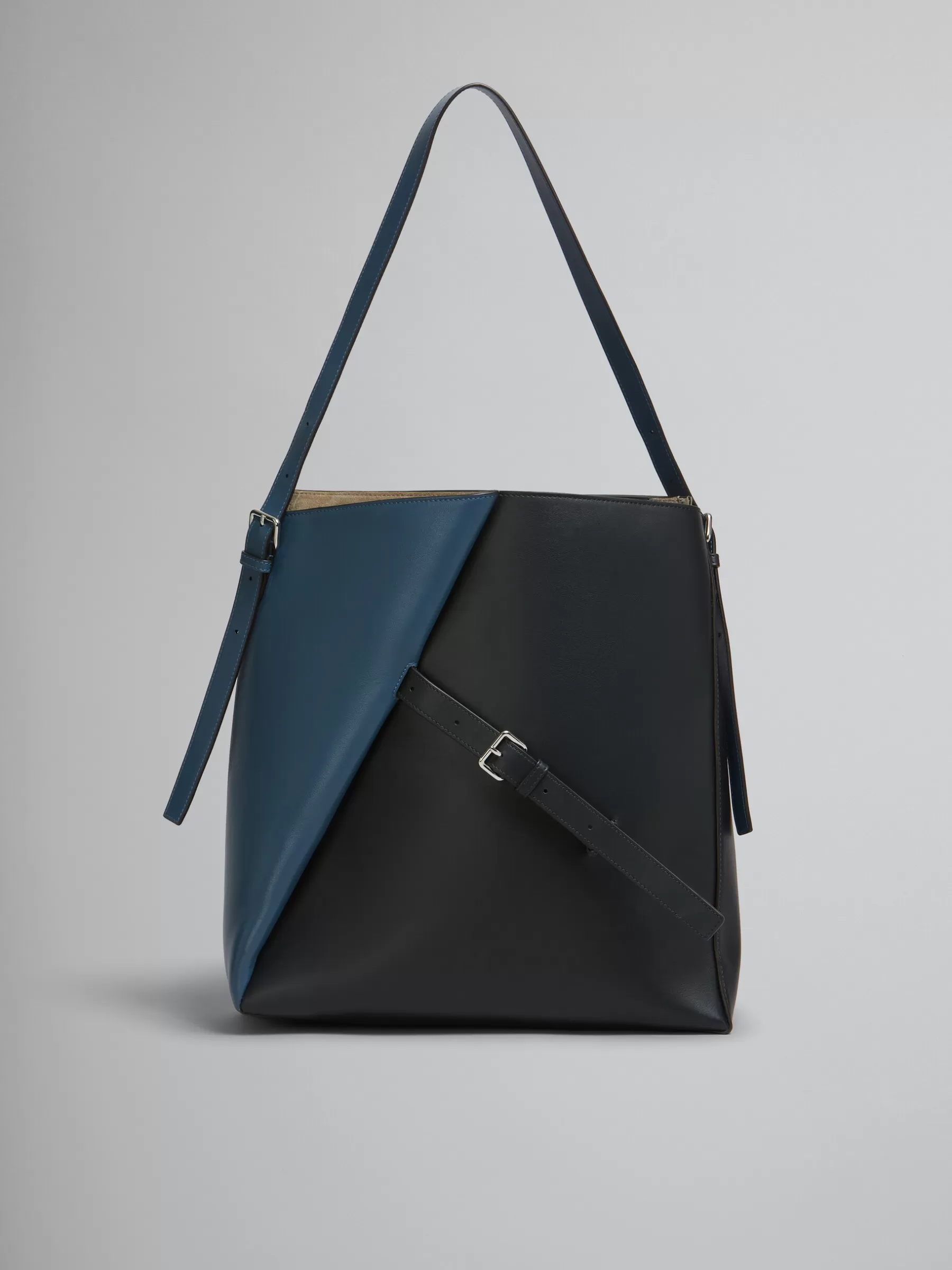Marni Deep Blue And Black Leather Reverse Hobo Bag OPAL/BLACK Outlet