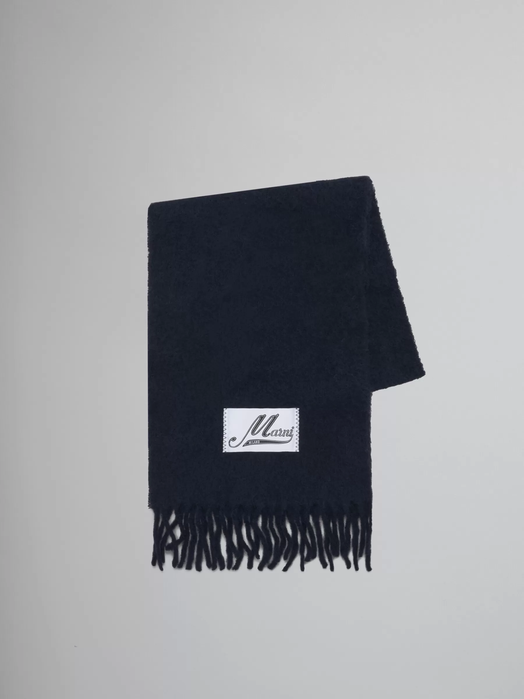 Marni Deep Blue Brushed Alpaca Scarf With Fringes BLUBLACK Online