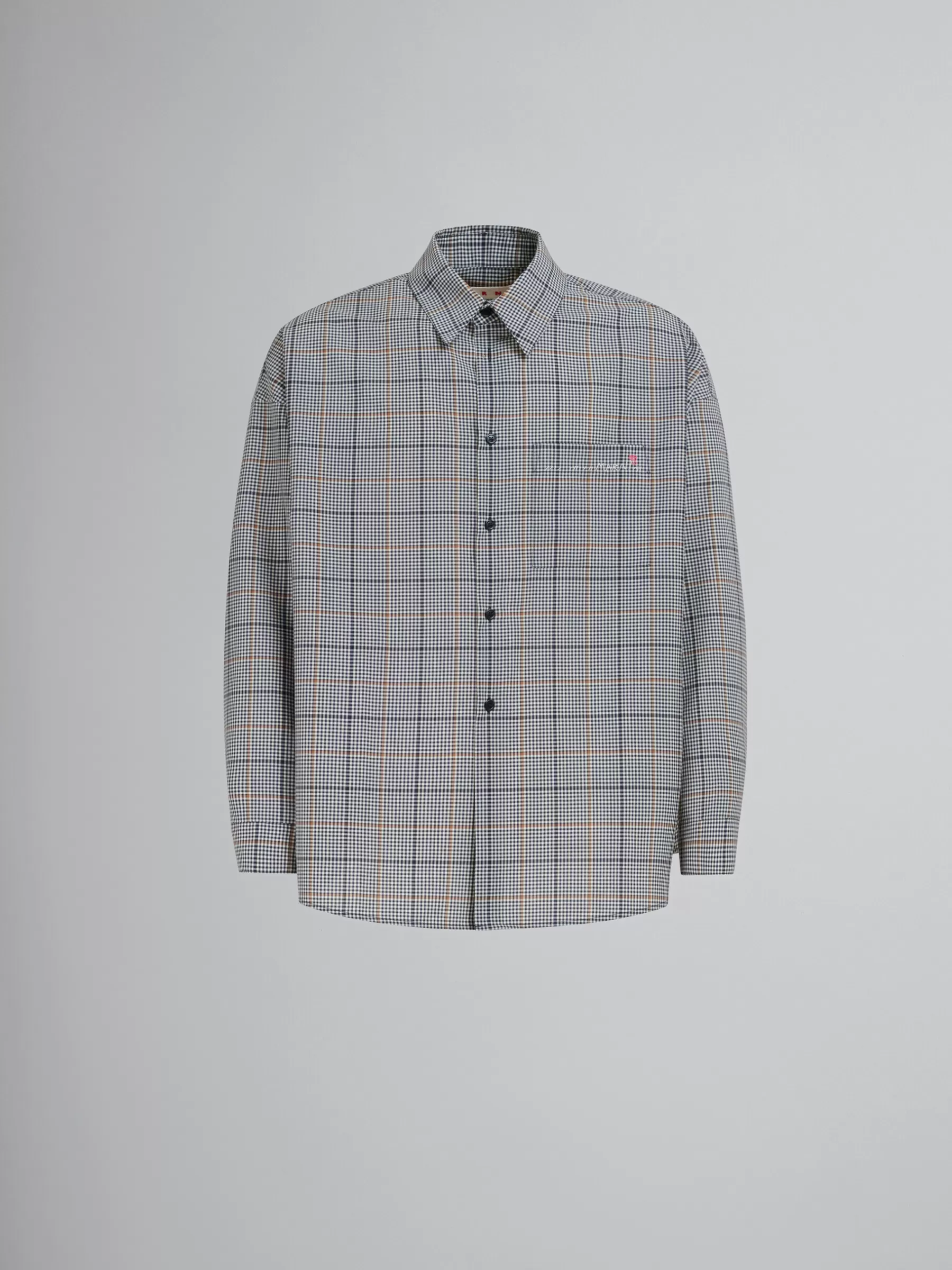 Marni Deep Blue Checked Tech Wool Shirt BLUBLACK Cheap