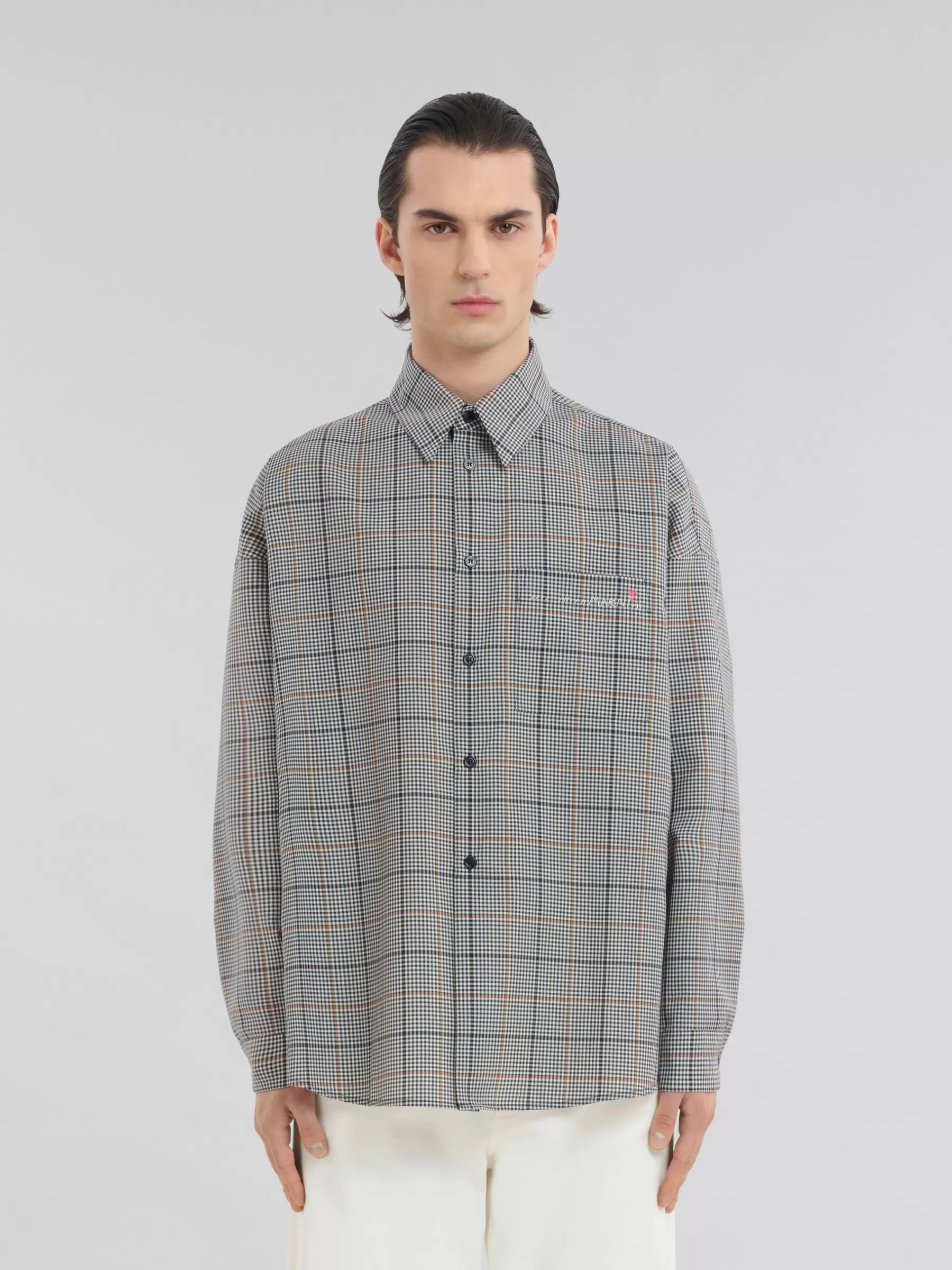 Marni Deep Blue Checked Tech Wool Shirt BLUBLACK Cheap