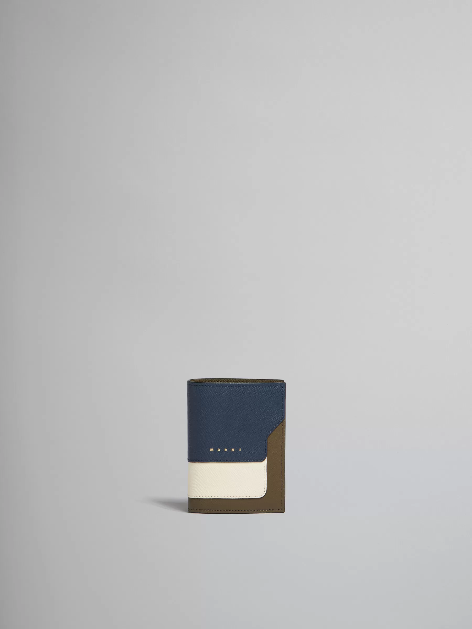Marni Deep Blue Cream And Green Saffiano Leather Bi-fold Wallet NIGHT BLUE/TALC/DUSTY OLIVE Cheap