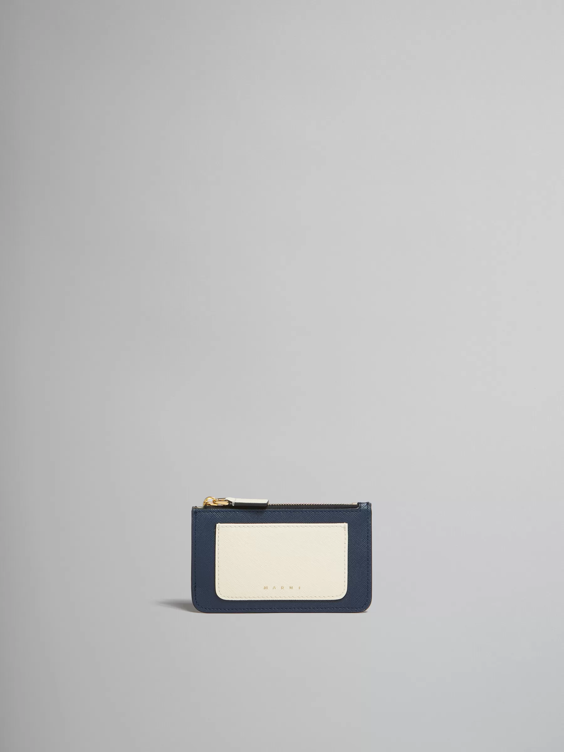 Marni Deep Blue Cream And Green Saffiano Leather Card Case NIGHT BLUE/TALC/DUSTY OLIVE Store