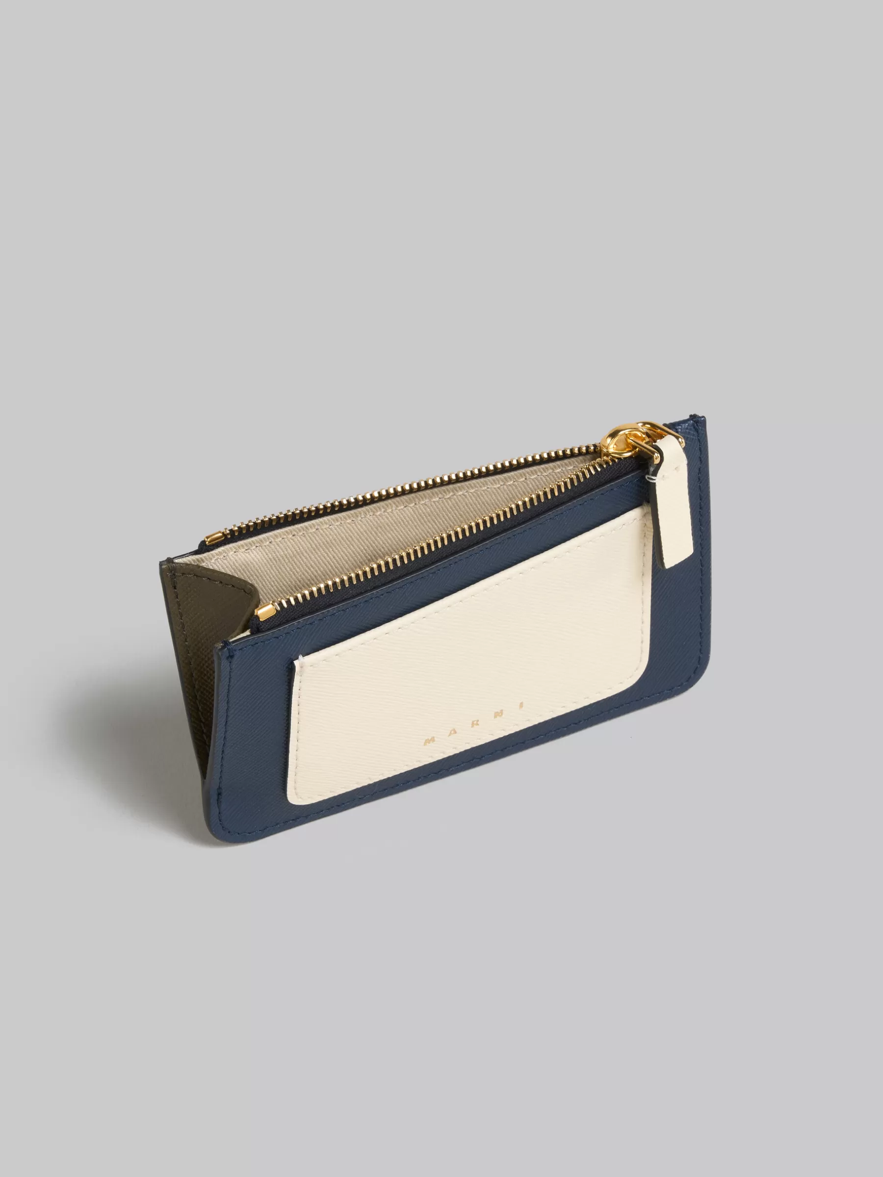 Marni Deep Blue Cream And Green Saffiano Leather Card Case NIGHT BLUE/TALC/DUSTY OLIVE Store